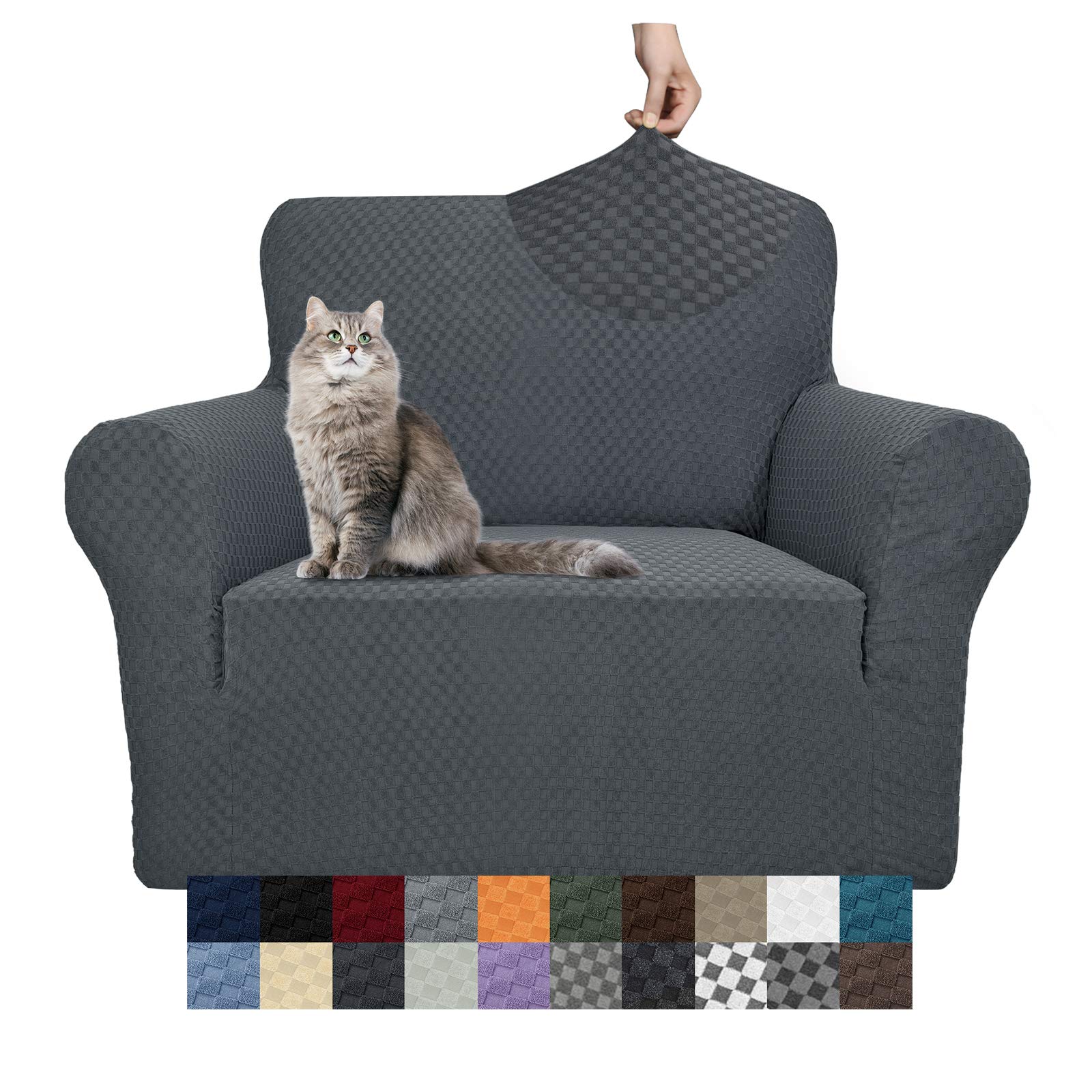 YEMYHOM Couch Cover Latest Jacquard Design High Stretch Sofa Chair Covers for Living Room, Pet Dog Cat Proof Armchair Slipcover Non Slip Magic Elastic Furniture Protector (Chair, Dark Gray)