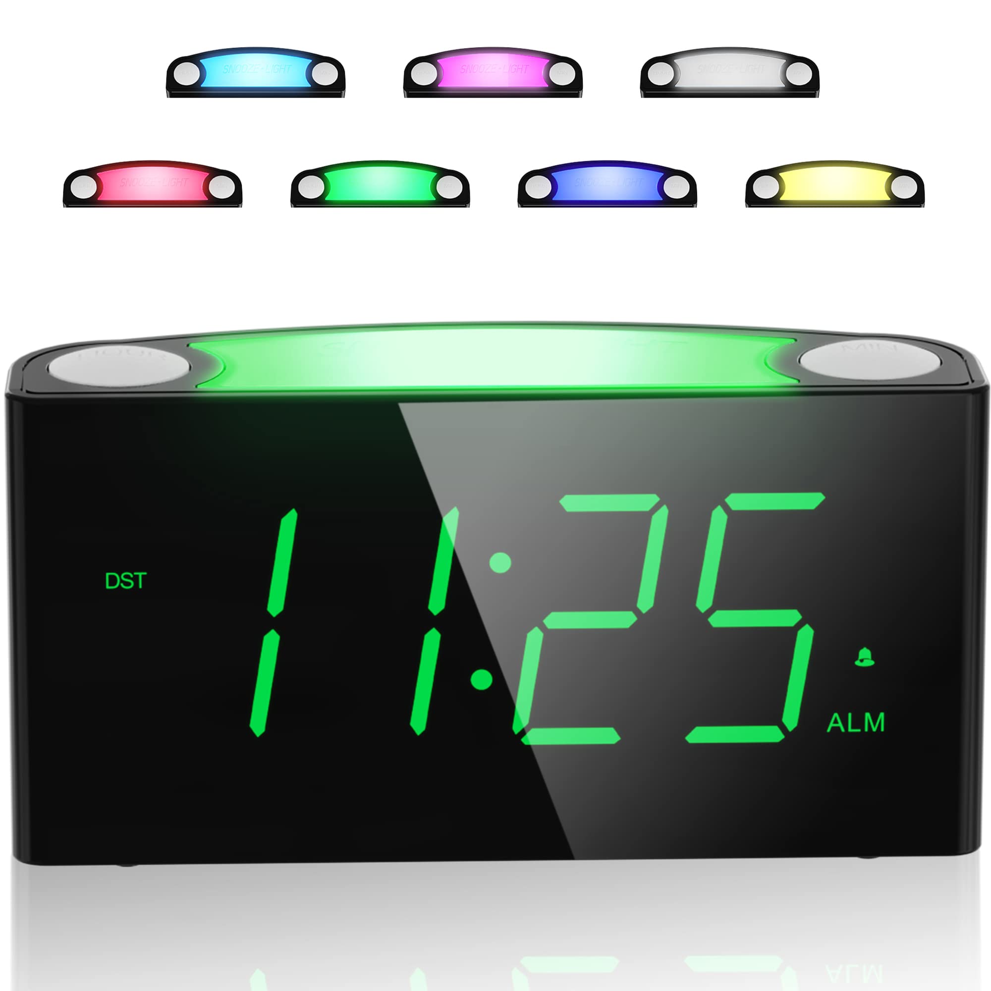 Alarm Clock for Kids,Teens,Bedroom - 7 Color Night Light,7.5" Big Green Display & 0-100% Fully Dimmable,2 USB Charger,12/24H,Battery Backup,Simple Digital Corded Clock for Senior Teenage Adult Elderly