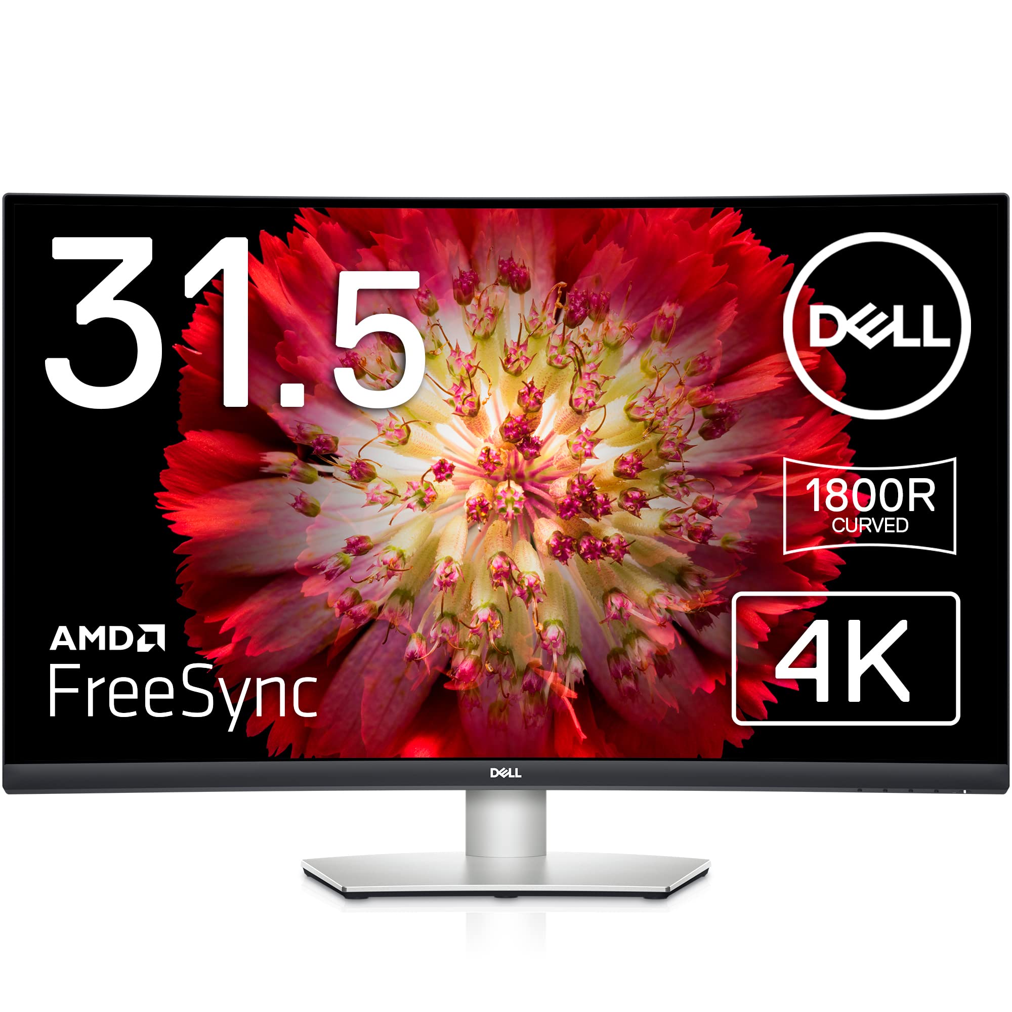 Dell S3221QS 32 Inch Curved 4K UHD, VA Ultra-Thin Bezel Monitor, AMD FreeSync, HDMI, DisplayPort, Built in Speakers, VESA Certified, Silver