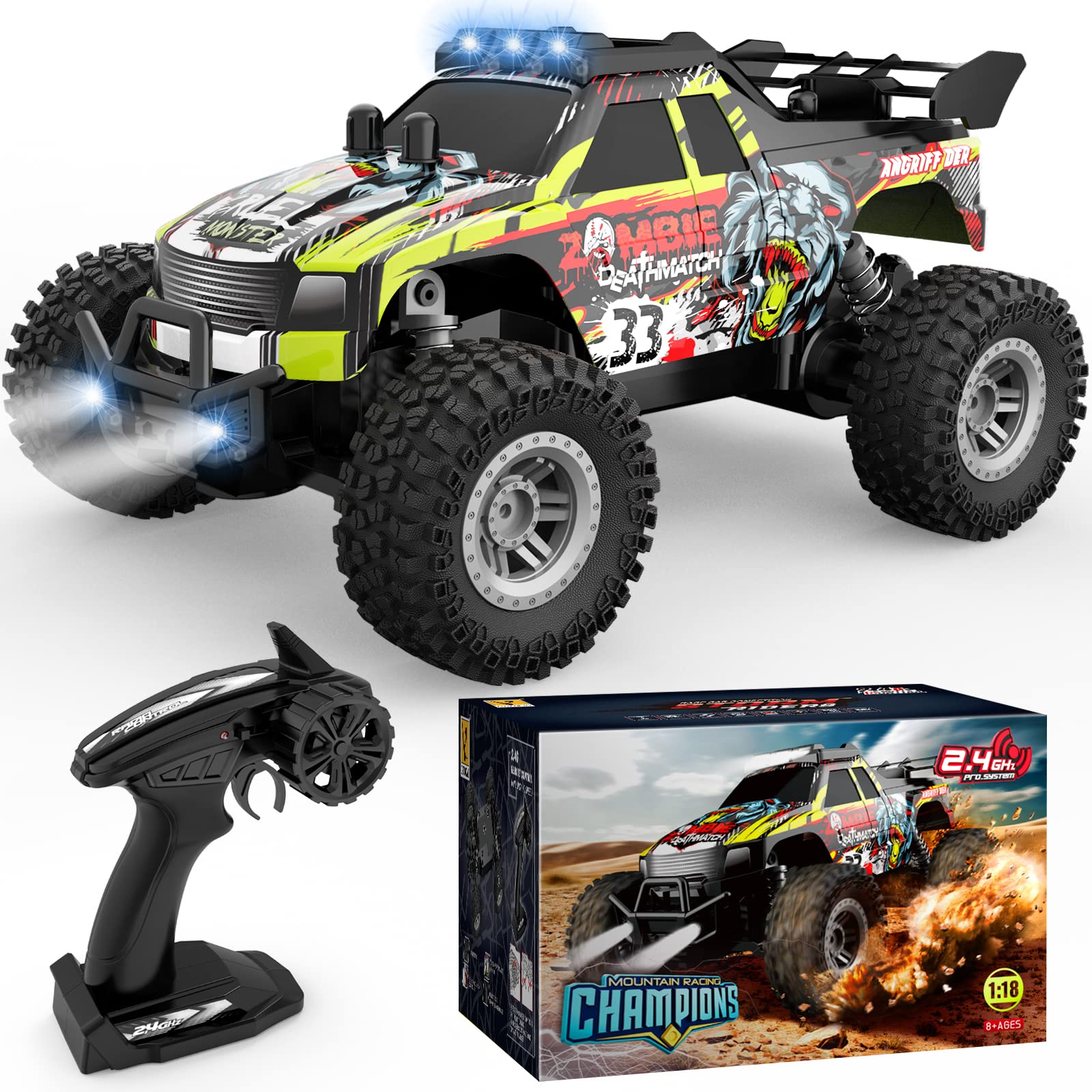 Remote Control Car for Boys & Girls, All Terrain & Off-Road Monster Truck with Flash LED,2 Rechargeable Batteries for 80 Mins Play,2.4GHz, Perfect Birthday & Christmas Gifts