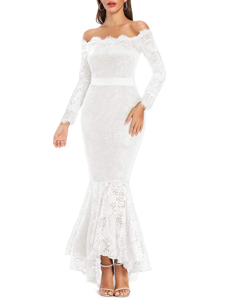 Women's Floral Lace Long Sleeve Off Shoulder Wedding Mermaid Dress