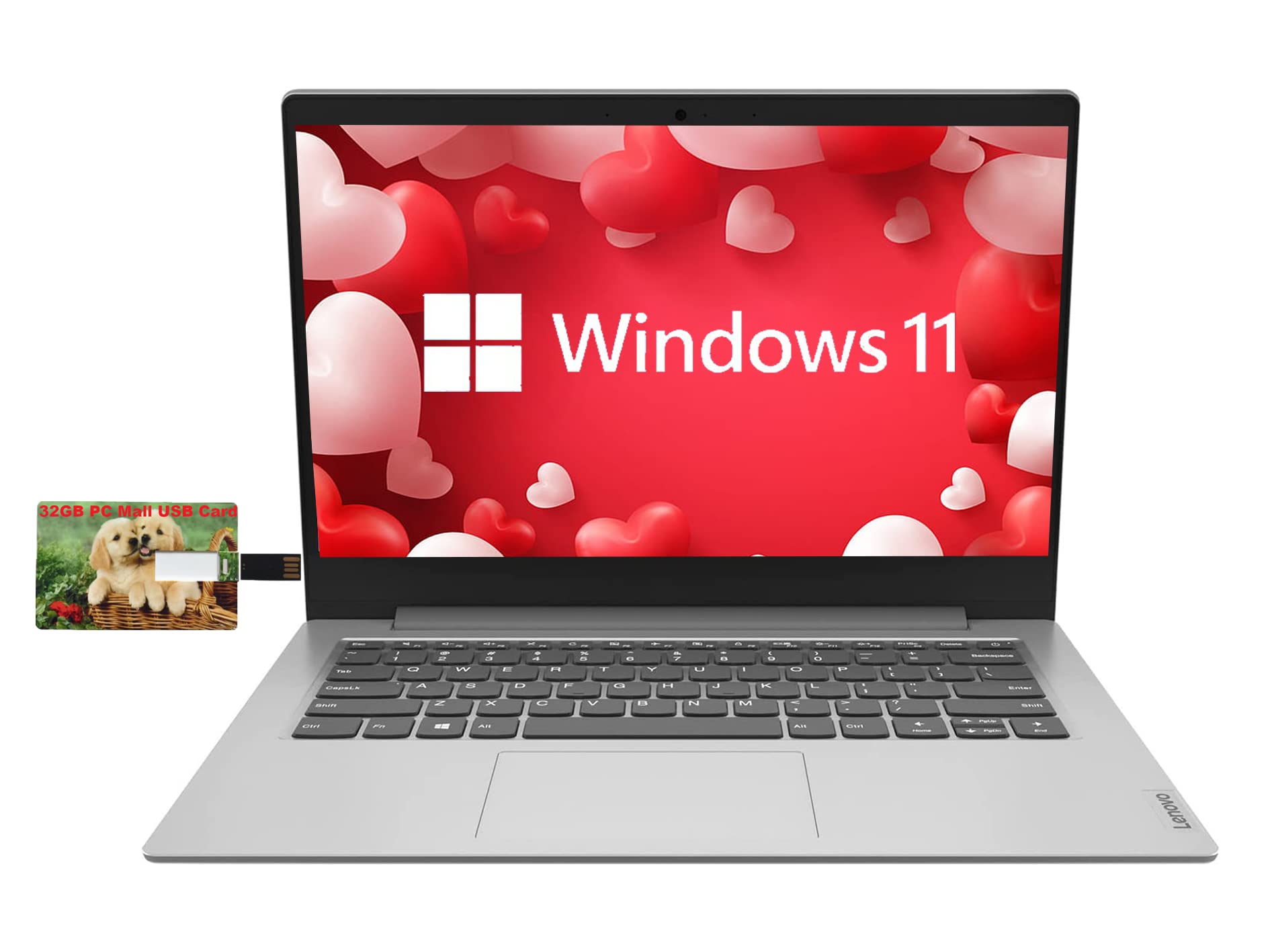 Lenovo IdeaPad 1 Laptop, 14" HD Anti-Glare Display, Intel Quad-Core Pentium Silver N5030 (Beat i3-1005G1), Intel UHD Graphics, 4GB RAM, 256GB PCIe SSD, 1 Year Microsoft 365, Windows 11 + PCM USB Card