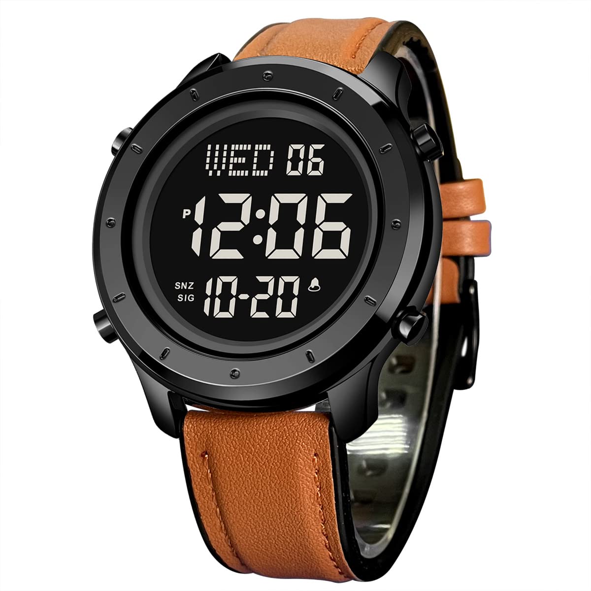 Mens Leather Watch for Men Digital Watch Men's Wrist Watches LED Minimalist Stainless Steel Waterproof Stopwatch
