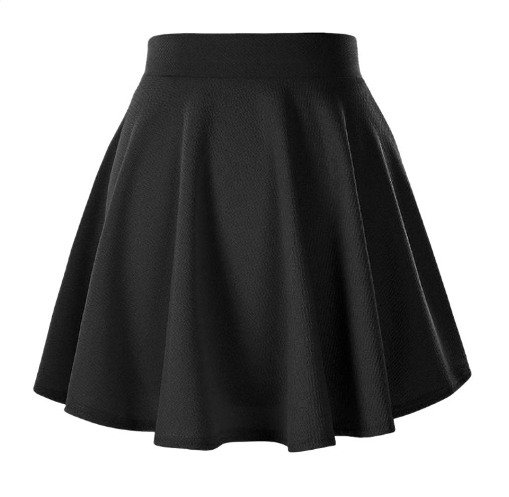 Casual Mini Stretch Waist Flared Plain Pleated Skater Skirt