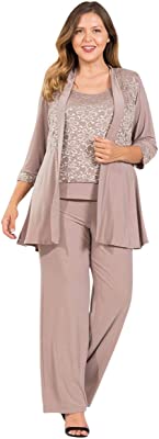 Mother of The Bride Plus Size Pant Suit| 3/4 Length Sleeves, and A Beautiful Blouse with A Lace Neckline