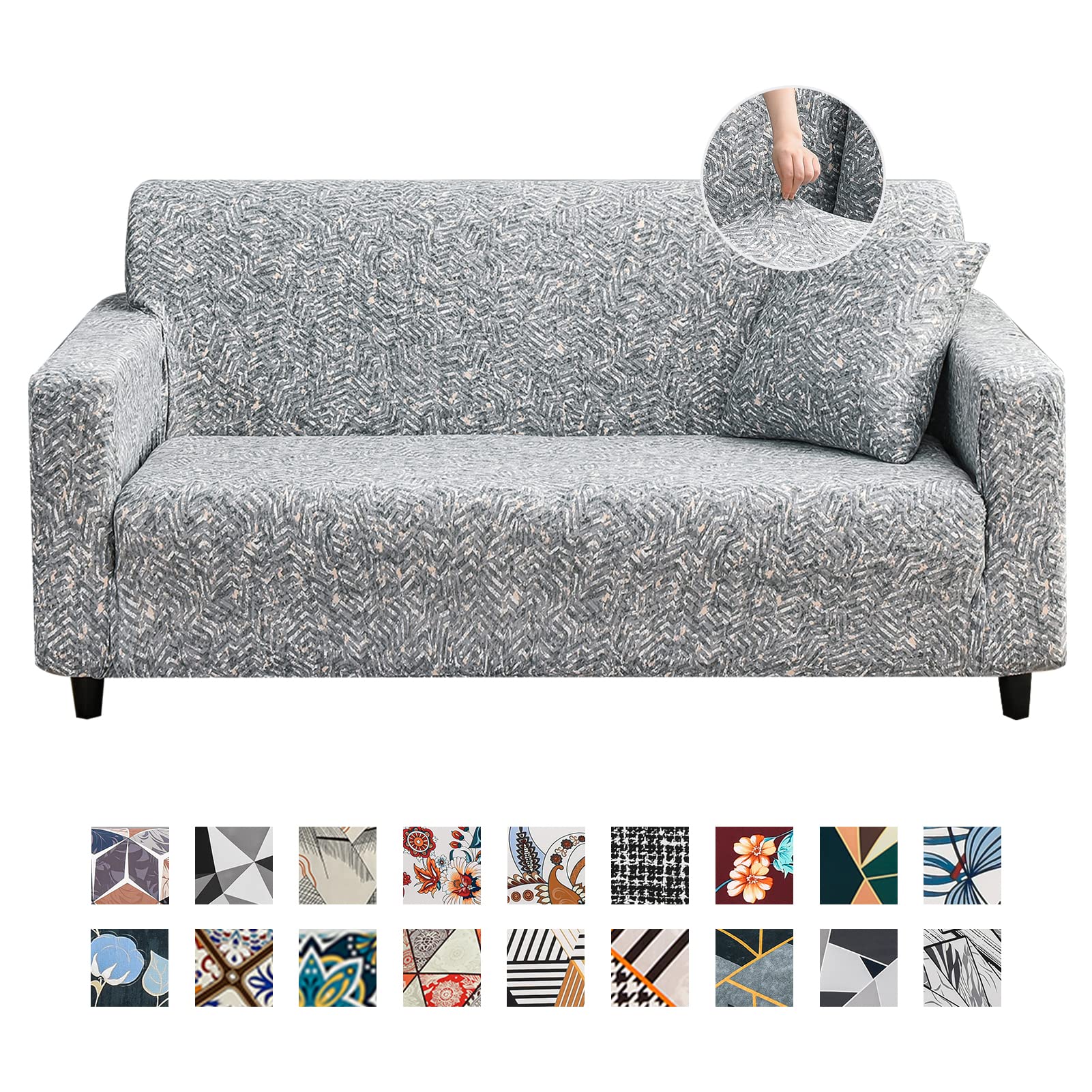 JOYDREAM 1 Piece Stretch Sofa Covers for 3 Cushion Couches Printed Couch Cover Elastic Sofa Slipcover Universal Couch Slipcovers 3 Seater with 1 Pillowcase (Large, Pattern MXW)