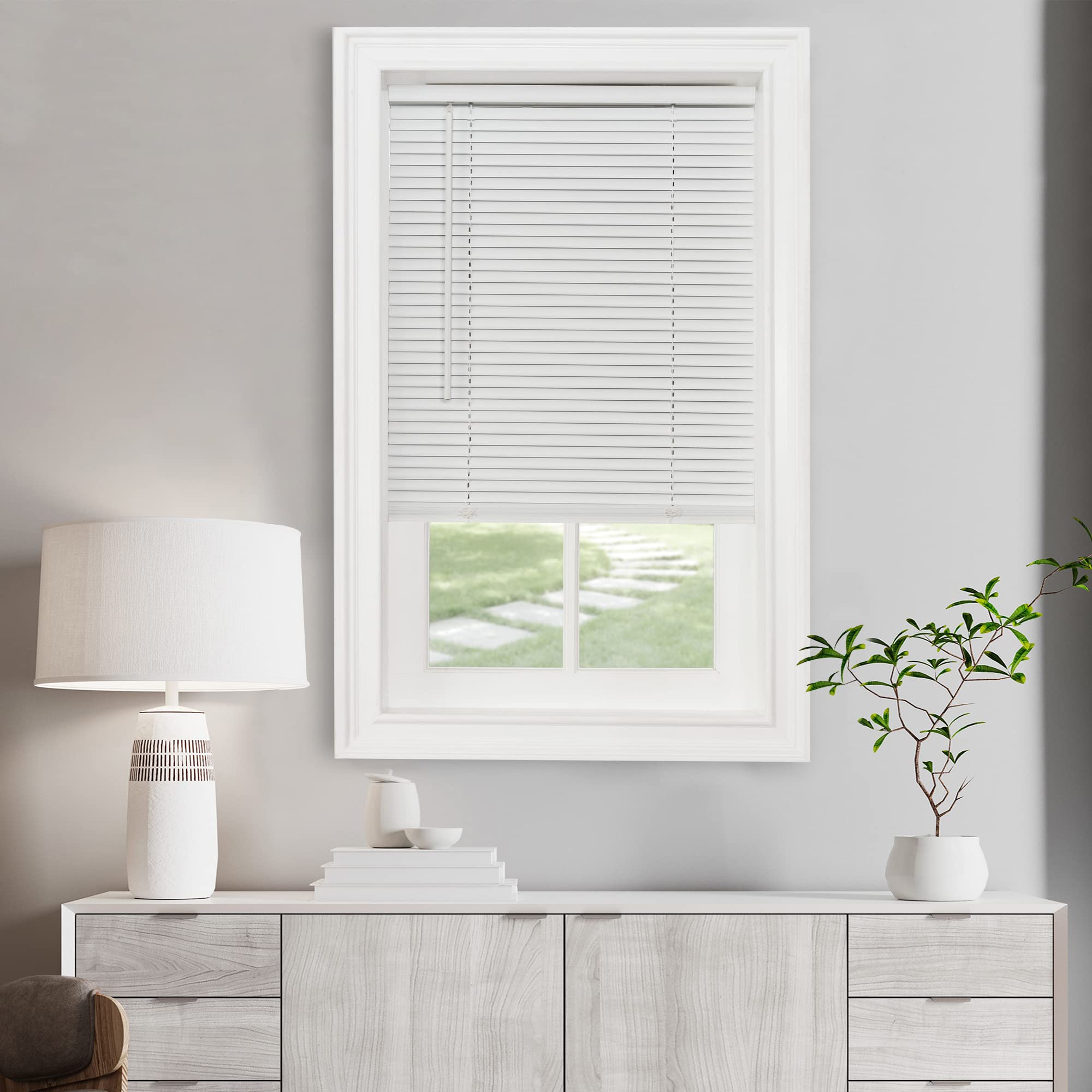 Achim Cordless Light Filtering Mini Blinds for Windows, Horizontal Vinyl Window Blinds, Shades for Indoor Windows, Inside Mount 1” GII Morningstar Collection, Pearl White, 29” W in x 64” H