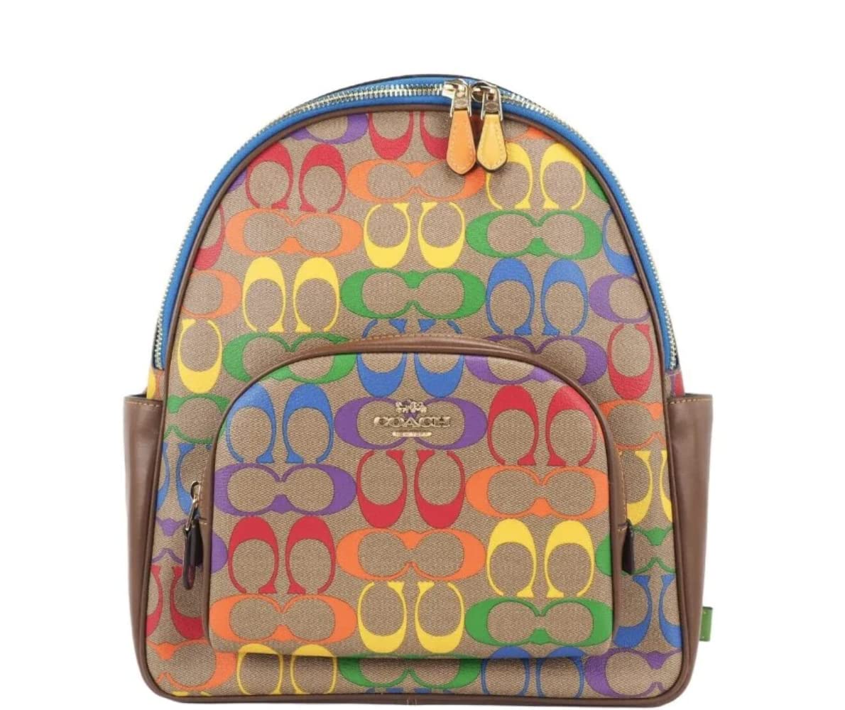 Women's Court Backpack In Signature Canvas (Rainbow Signature Canvas - Khaki Multi)