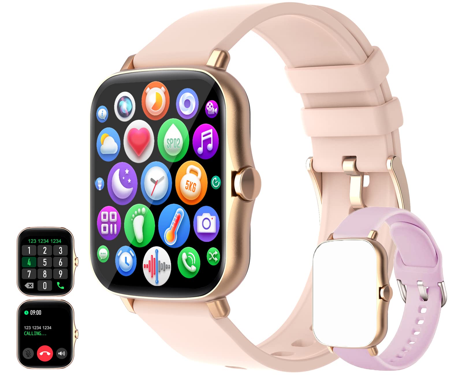 Smart Watch (Answer/Make Call), Life Waterproof Fitness Watch with Blood Pressure Heart Rate SpO2 Sleep Tracker Voice Control, Sports Smart Watches for Women Men for Android iOS Phones (Gold)