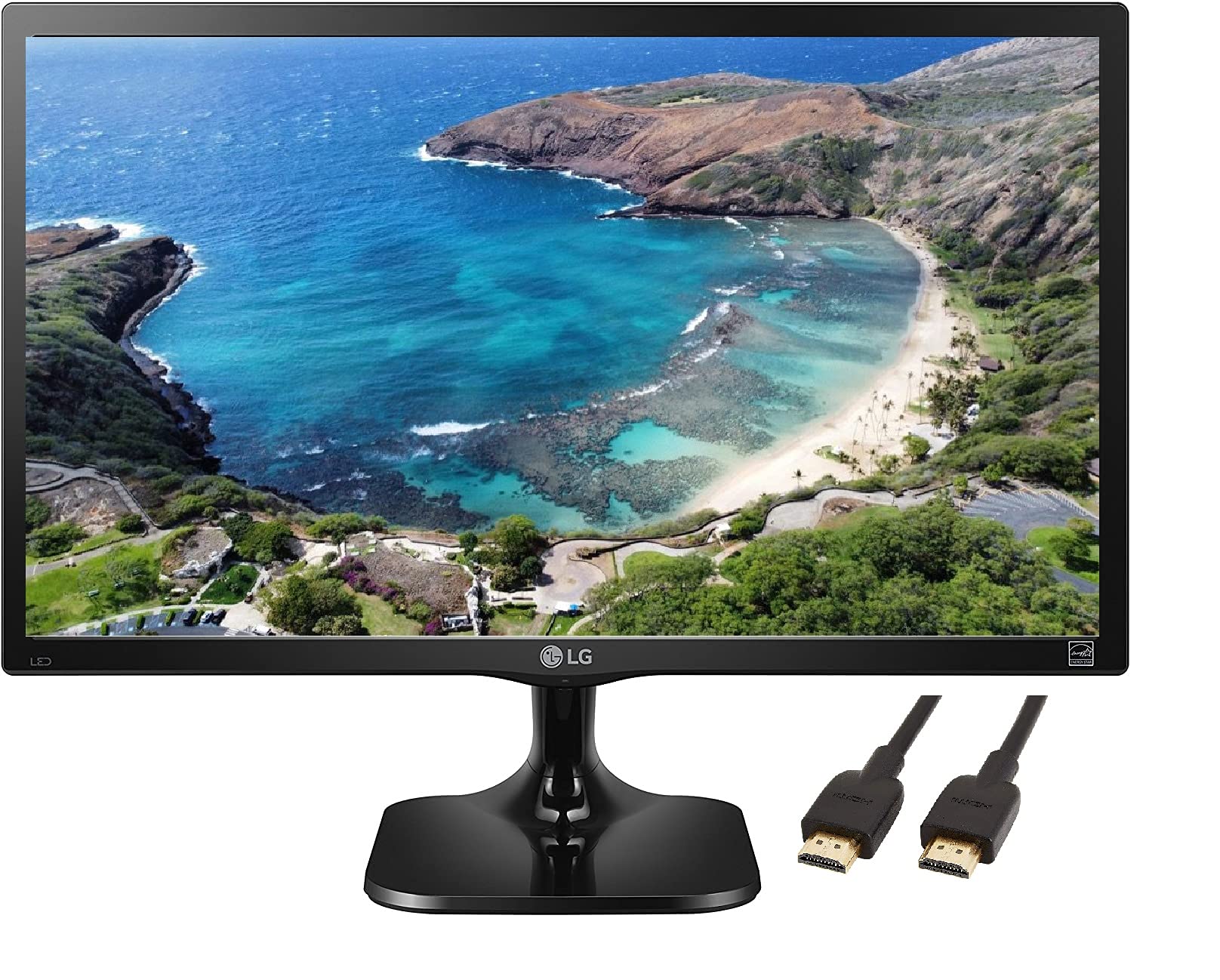 LG New 24" Class FHD 1080P LED-Lit Flicker Safe Monitor: Aspect Ratio 16:9,16.7M Color, 2 MS Response Time, Screen Split, HDMI, D-Sub, DVI-D, Energy Star Qualified, Black, with TF HDMI Cable