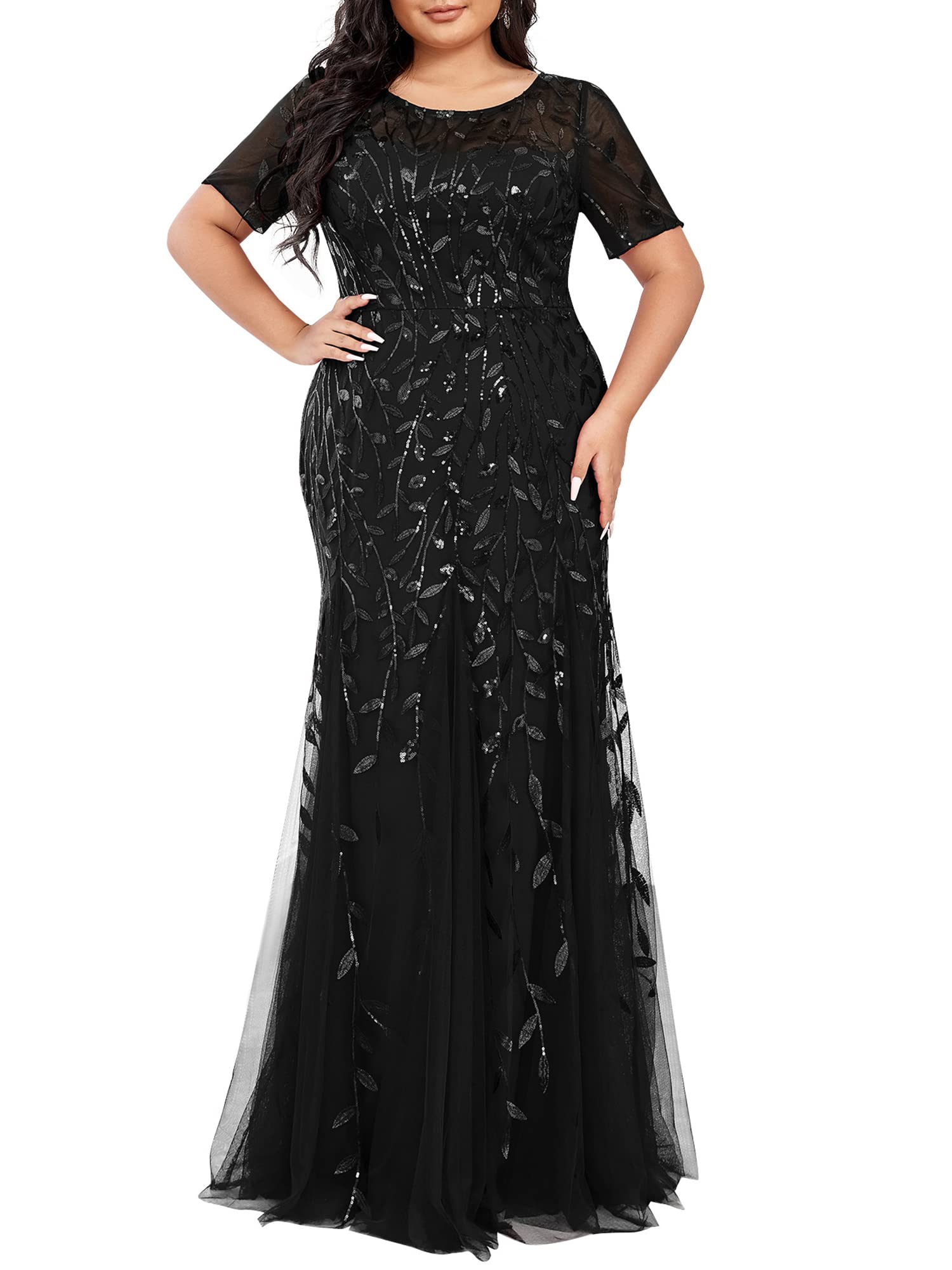 Women's Plus Size Embroidery Mermaid Evening Party Maxi Dress 7707PZ