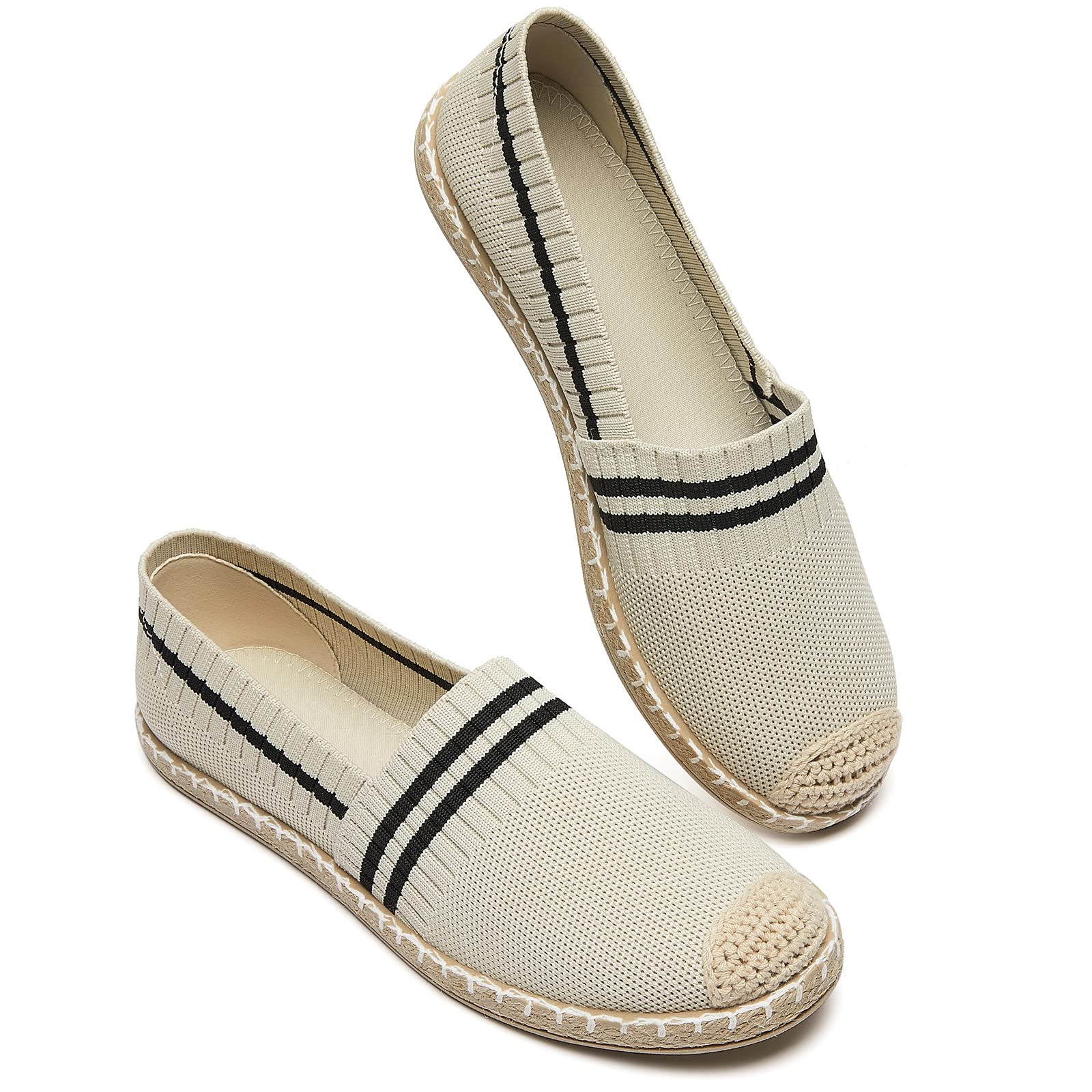 Womens Espadrilles Breathable Flats Shoes Mesh Slip on Loafers Soft White Flats