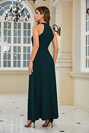          Halter Neck Formal Dress Women Split Sleeveless Cocktail Evening Bridesmaid Long Dress Wedding Guest Dresses        