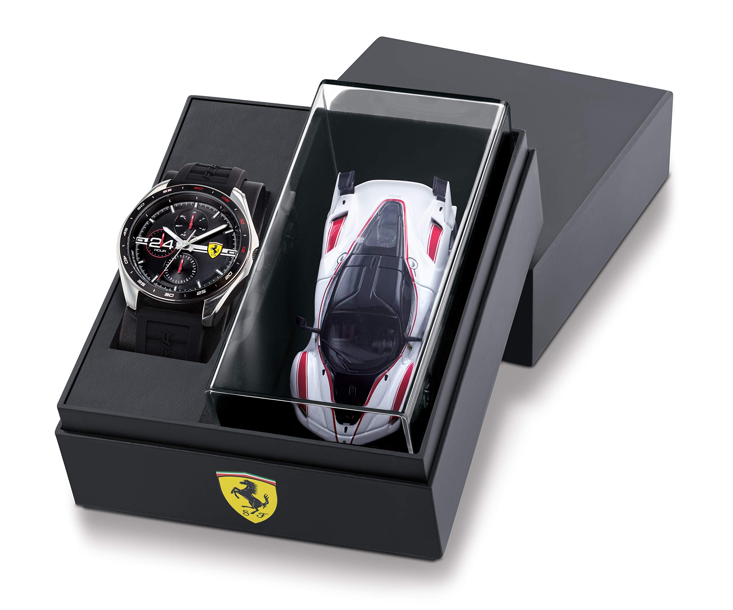 Ferrari Men's Stainless Steel Quartz Watch with Silicone Strap, Black, 22 (Model: 0870045)