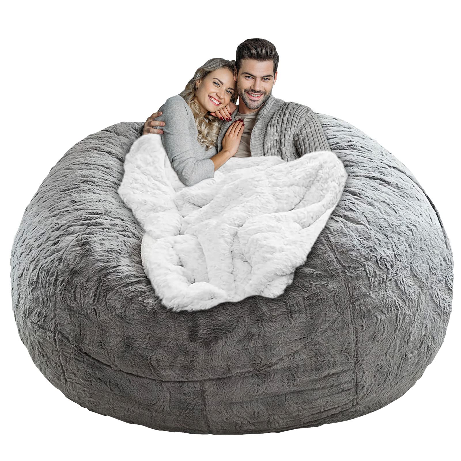 LapEasy Giant Bean Bag Chair Cover(Cover Only,No Filler),Oversized Round Soft Fluffy PV Velvet Washable Lazy Sofa bean bag Bed Cover for Adults, Living Room Bedroom Furniture Outside Cover(Light Grey)