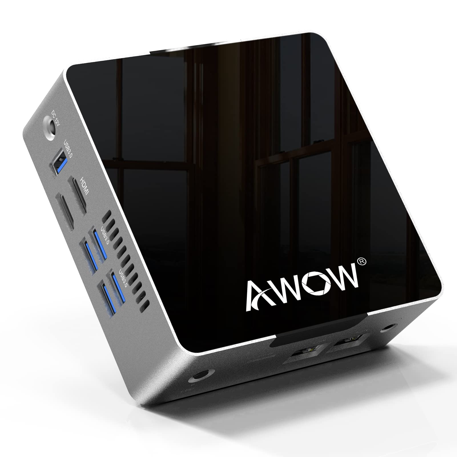 AWOW Mini PC Intel Celeron J3455 6GB DDR4, 128 GB SATA SSD, Mini Desktop Computer with Windows 10 Pro, Quad Core, Dual Gigabit Ethernet NIC, Dual HDMI, 5X USB3.0, 4K UHD, Bluetooth AK34 Micro PC