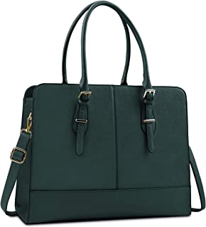 Women Laptop Bag Leather Work Tote 15.6 Inch Laptop Computer Bag Business Shoulder Messenger Bag (DeepGreen)