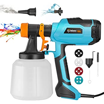          HVLP Power Paint Sprayer, GoGonova 1400ml Large Container Electric Spray Gun with Cleaning&Blowing Functions, 4 Nozzles, 3 Patterns and Filter for Home Exterior, Interior, Fence, Shed and Cab