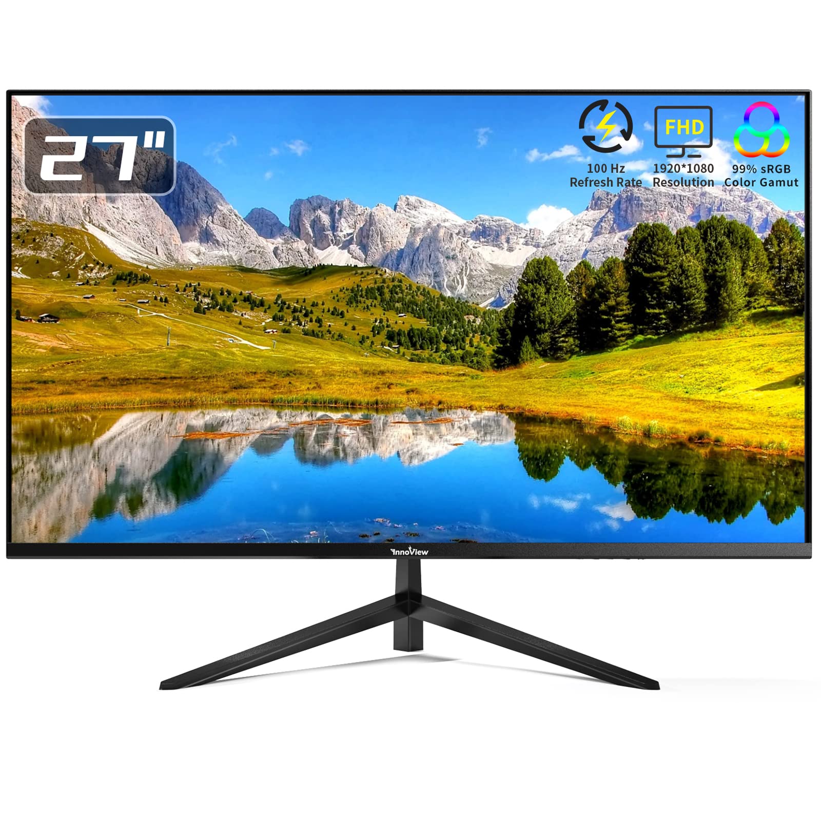 InnoView 27 inch Monitor 100HZ 4000:1 Contrast Ratio FHD 1080P Gaming Display Ultra-Thin Screen HDMI VESA Tilt Adjustable Computer Monitors 2W Built-in Speakers