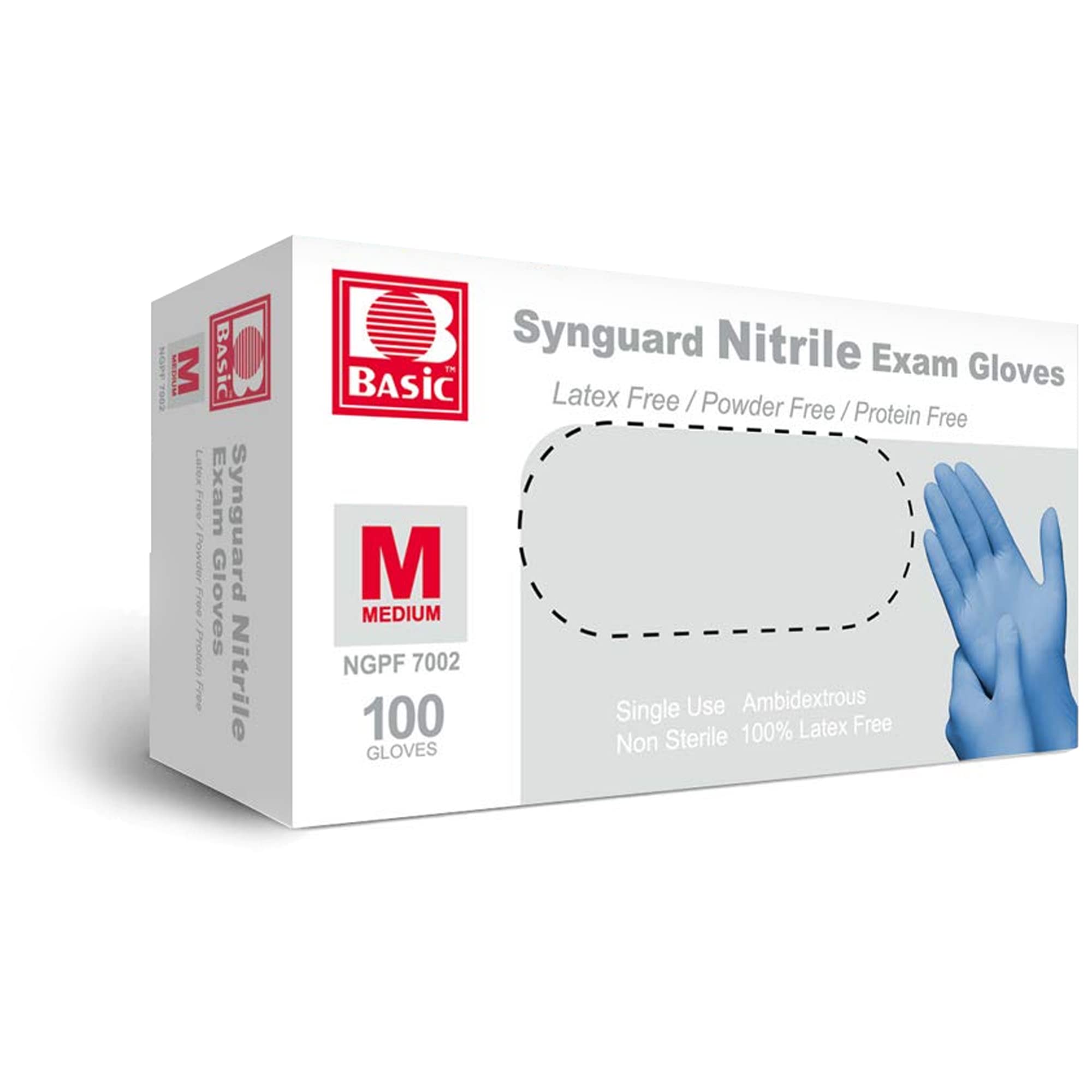 Basic Medical Nitrile Exam Gloves - Latex-Free, Powder-Free, Non-Sterile, Synguard Satety Glove (pack of 100, Blue / Black)