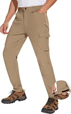 Mens Casual Cargo Hiking Pants Waterproof Slim Fit Work Stretch Lightweight Travel Tactical Pants with Pockets