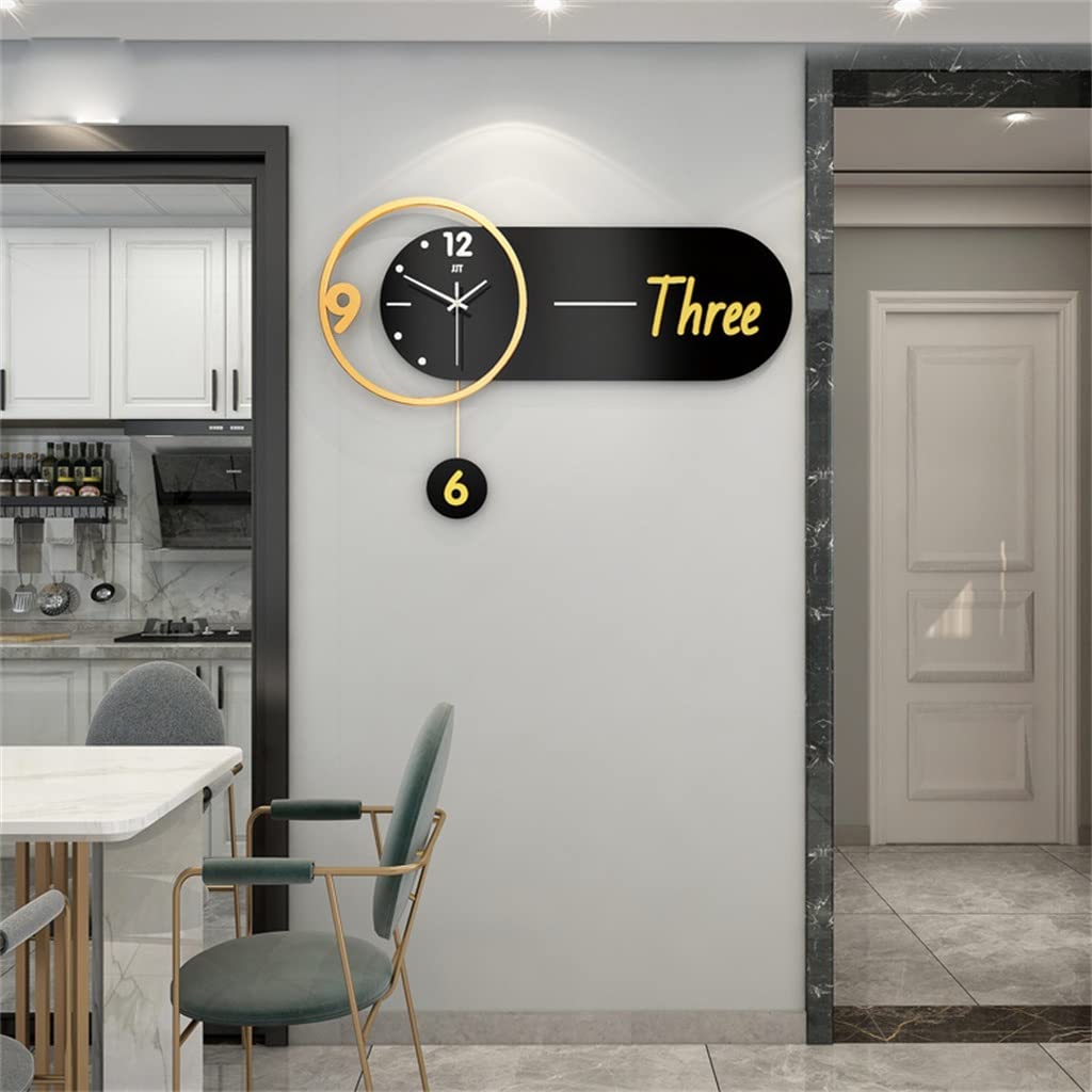 WODMB Mirror Wall Clock with Light Geometric Wall Clock Silent Metal Hanging Watch Digital Clocks Living Room Decor (Color : B, Size : 60 * 36cm)