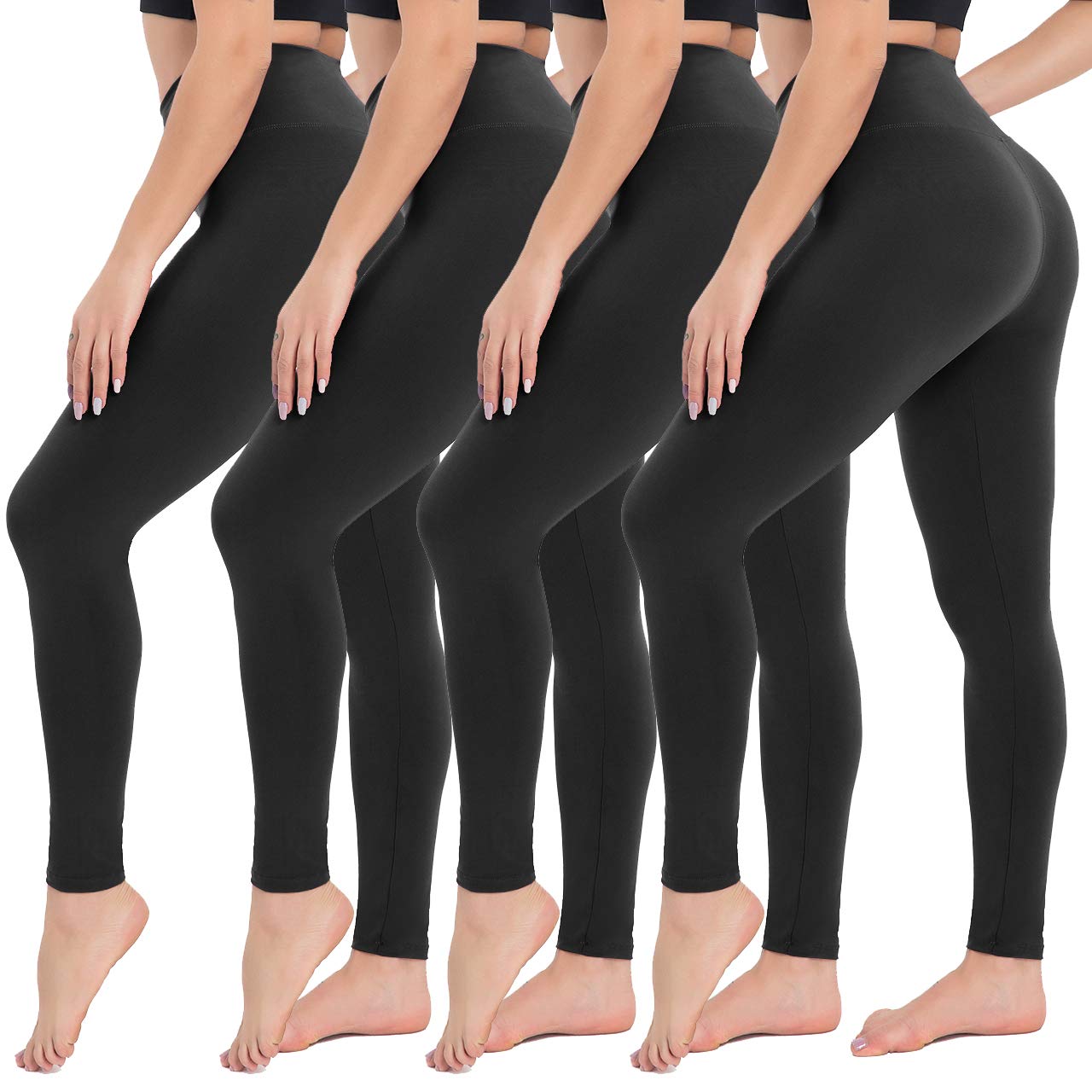 4 Pack High Waisted Leggings for Women- Soft Tummy Control Slimming Yoga Pants for Workout Running Reg & Plus Size