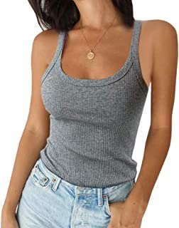 Women's Summer Tank Top Sexy Scoop Neck Sleeveless Cotton Ribbed Camisole Shirts Basic Casual Workout Tees