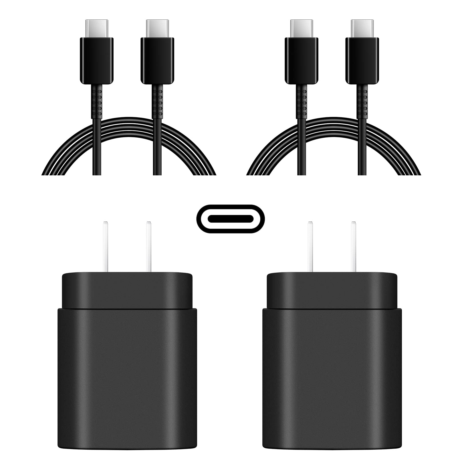 Samsung Fast Charger 25W Type C Charger, 2-Pack USB-C Fast Charger and 6FT Type C to Type C Cable for Samsung Galaxy S23,S22/S21/S20 Ultra/S23+/S22+/S21+/S21/Note 20 Ultra/Note 10+/Note 10