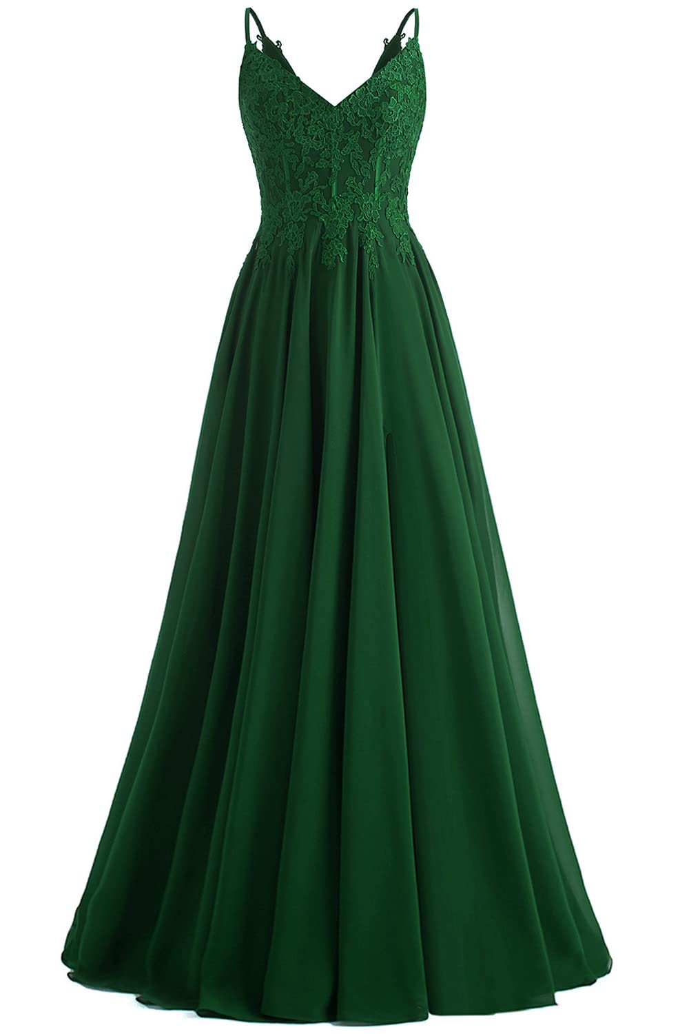 V-Neck Bridesmaid Dresses Lace Appliques Chiffon Prom Dresses Spaghetti Straps Long Evening Party Gowns