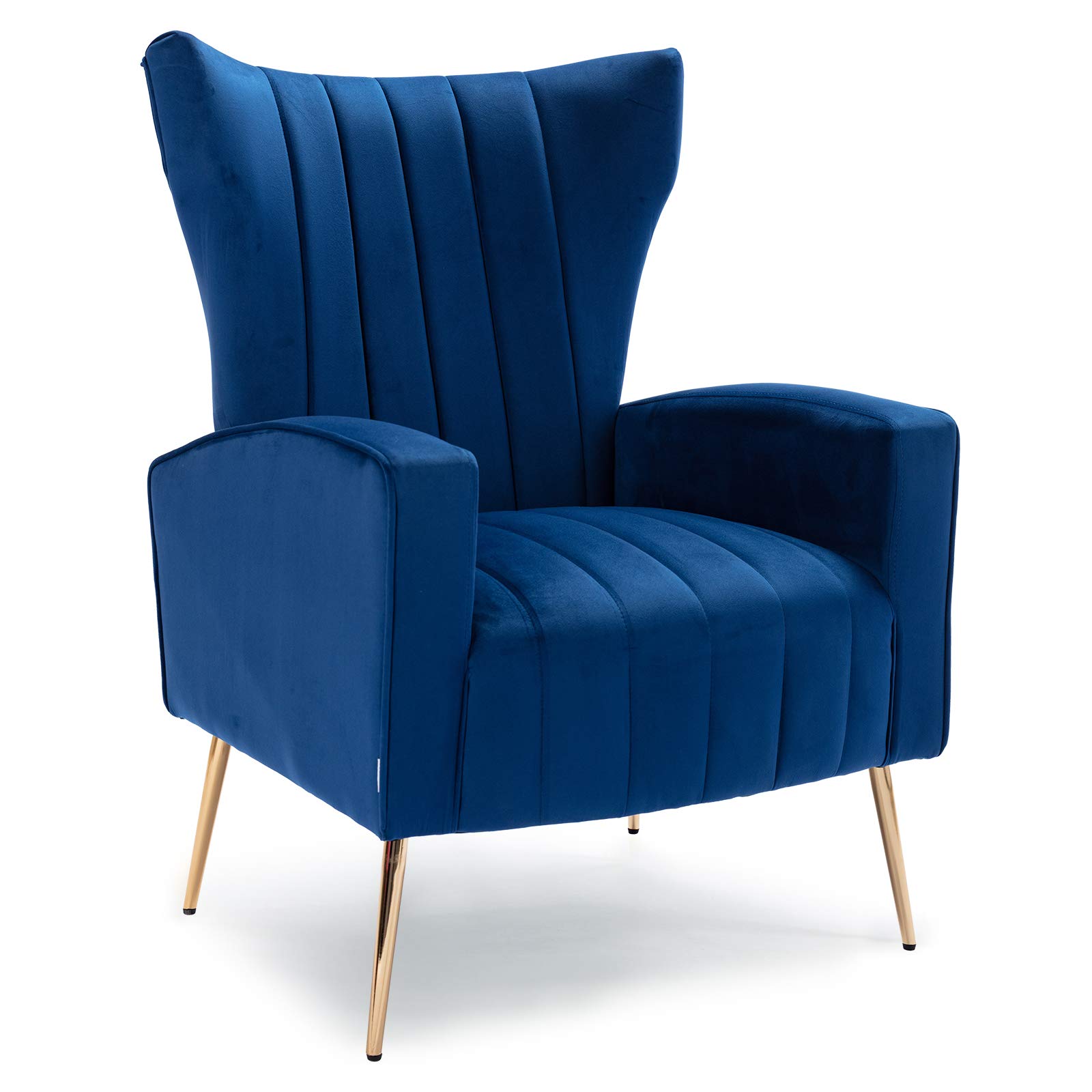 HOMEFUN Velvet Accent Chair, Upholstered Wingback Armchair Single Sofa with Metal Legs for Living Room Bedroom Office, Navy