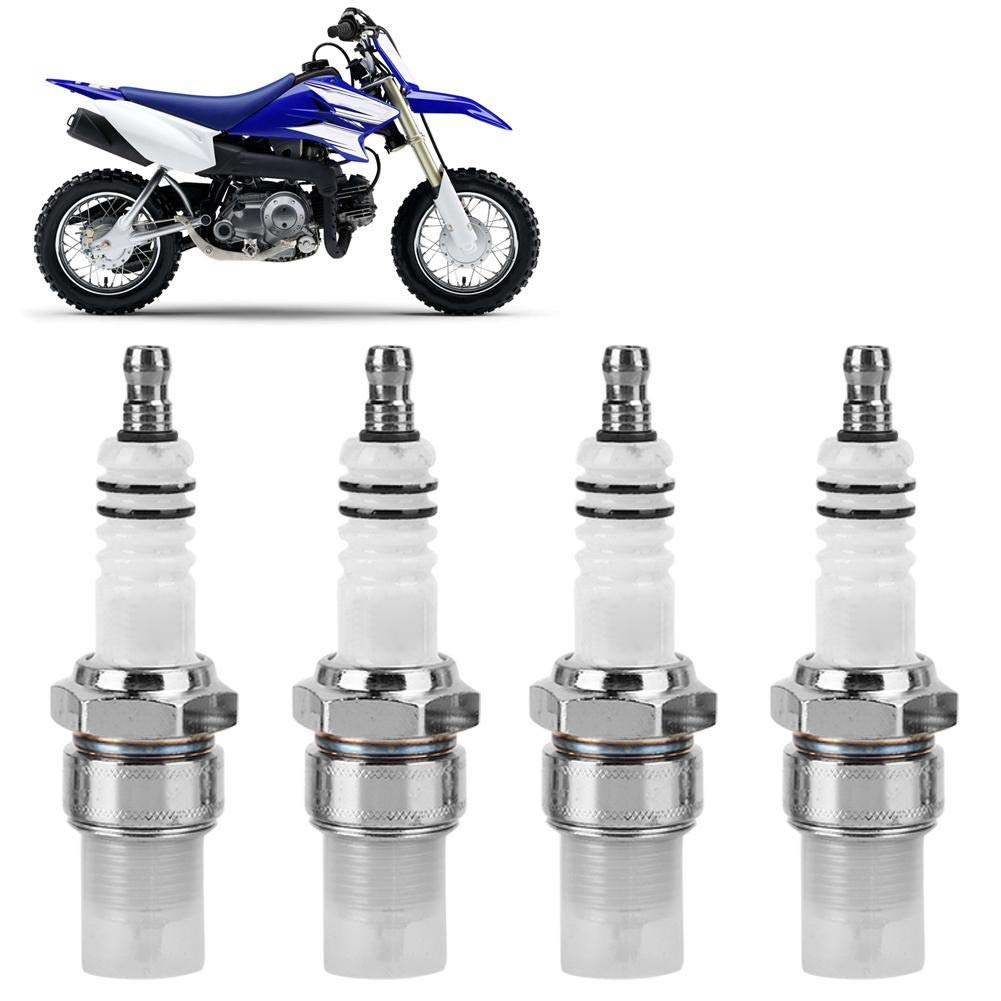 Spark Plugs-Qiilu 4 pcs 2-Stroke Spark Plugs E6TC Motorcycle Spark Plug Fit for Yamaha PW50 PW80 PW60 LT50 LT80 Scooter Motorcycle