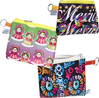 VIVIANUKHA 3pc Set Coin Purse, Handmade in Mexico, Wet/Dry & Splash Water Resistant Bag exclusive Mexican pattern design.