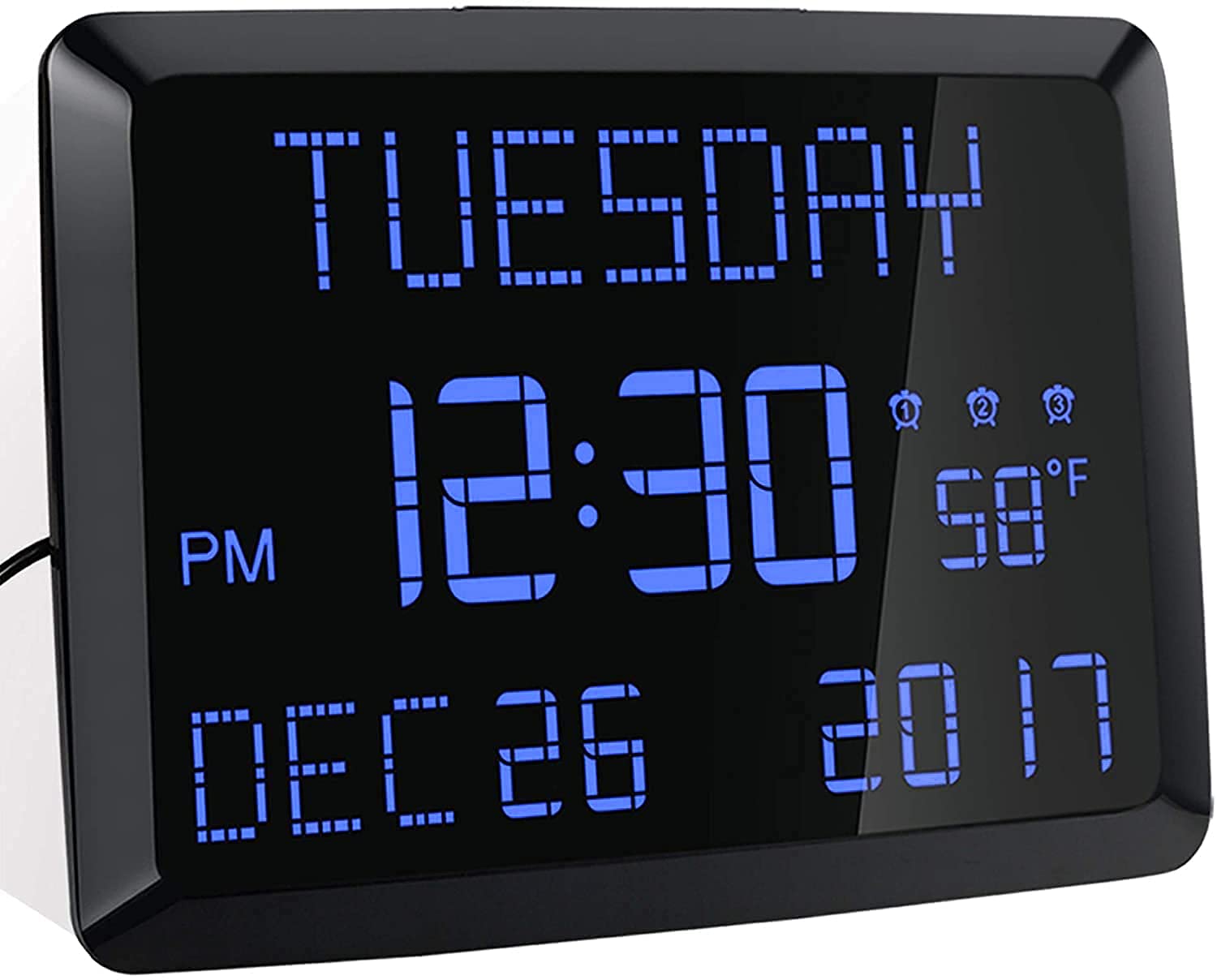 ROCAM Digital Wall Clock, 11.5" Extra Large Display Calendar Alarm Day Clock with Date and Day of Week, Temperature, USB Charger & 3 Alarms, LED Desk Clock for Office,Living Room,Bedroom,Elderly