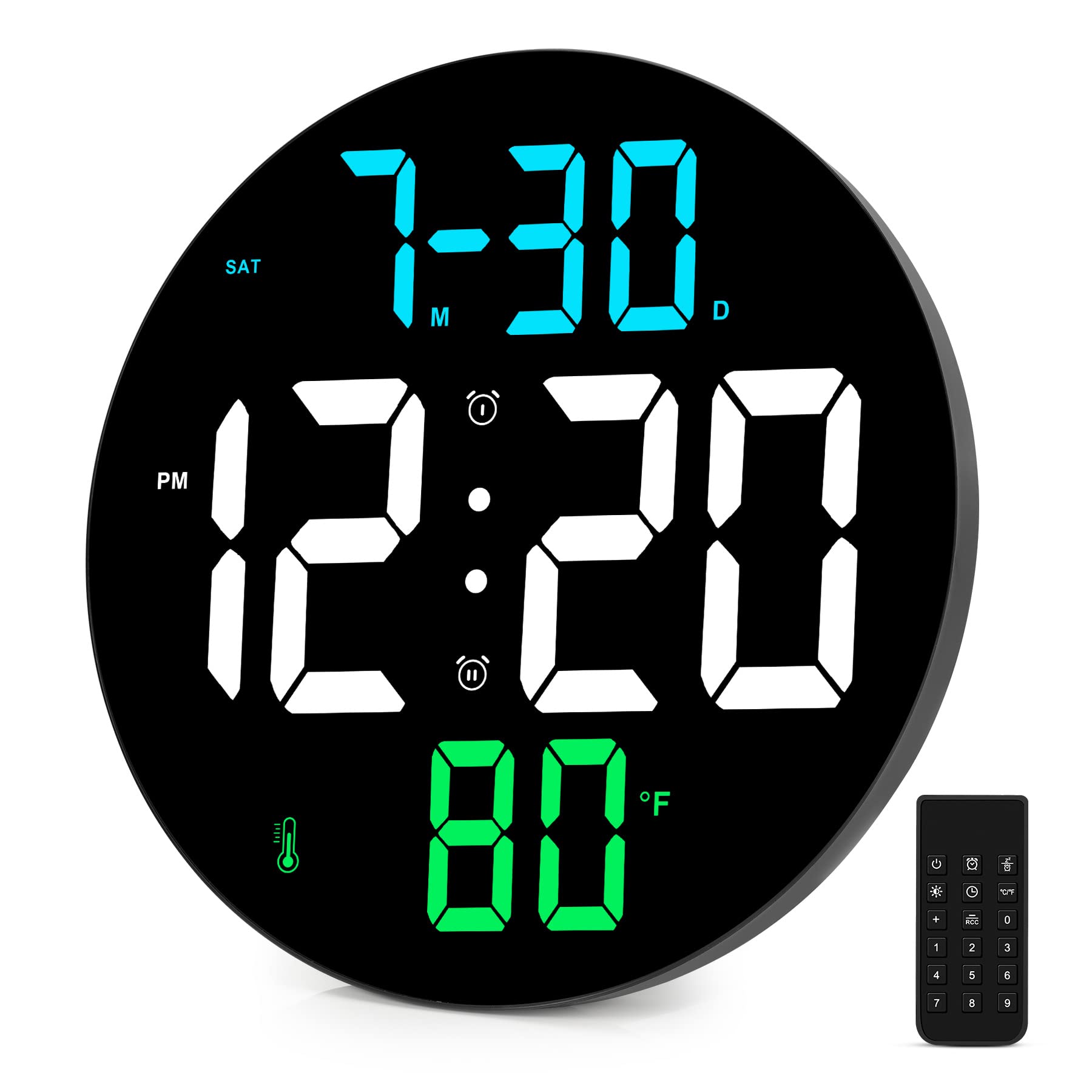 Amgico Digital Wall Clock Large Display, 9 Inch Large Digital Clock with Temperature,4 Level Brightness,Remote Control,Date,Indoor,12/24H,LED Digital Alarm Clock Heavy Sleepers Adults, Office,Elderly