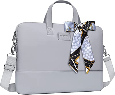 MOSISO Laptop Bag for Women 15 inch Computer Bag Compatible with MacBook, HP, Dell, Lenovo, Asus, Razer Notebook, 15.6 inch Laptop Shoulder Carrying Messenger Bag with Strap and Silk Scarf, Grey