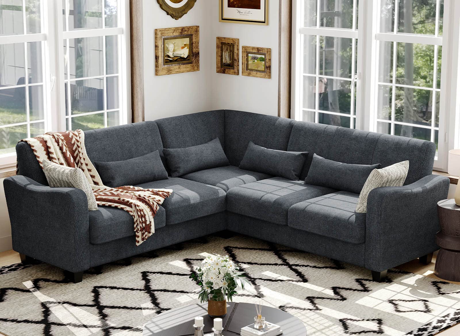Belffin Convertible Sectional Sofa Fabric Couch with Chaise Reversible Corner Couch Furniture L-Shaped 4 Seater Sofas Bluish Grey