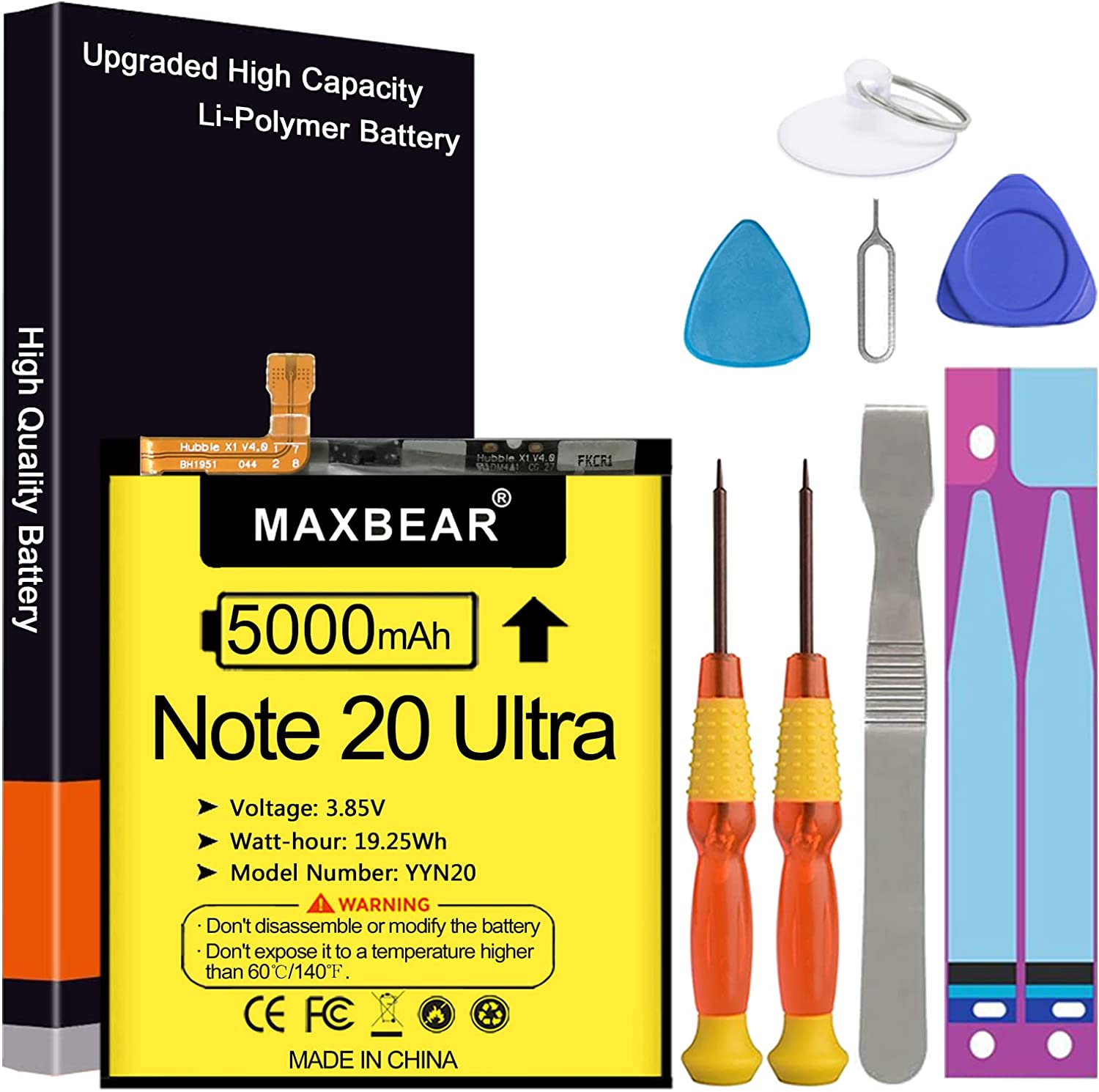         Galaxy Note 20 Ultra Battery, (Upgraded) MAXBEAR 5000mAh 3.85V Li-Polymer Replacement Battery for Samsung Galaxy Note 20 Ultra 5G SM-N986 N985 N986U with Repair Tool Kit       