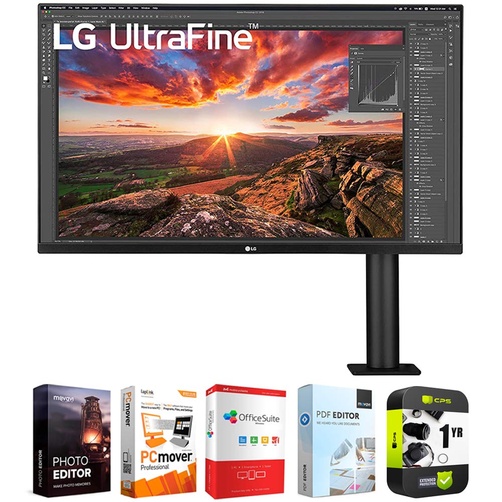 LG 32UN880-B 32 Inch Ultrafine Display Ergo 4K HDR10 Monitor Bundle with 1 YR CPS Enhanced Protection Pack and Elite Suite 18 Standard Editing Software Bundle