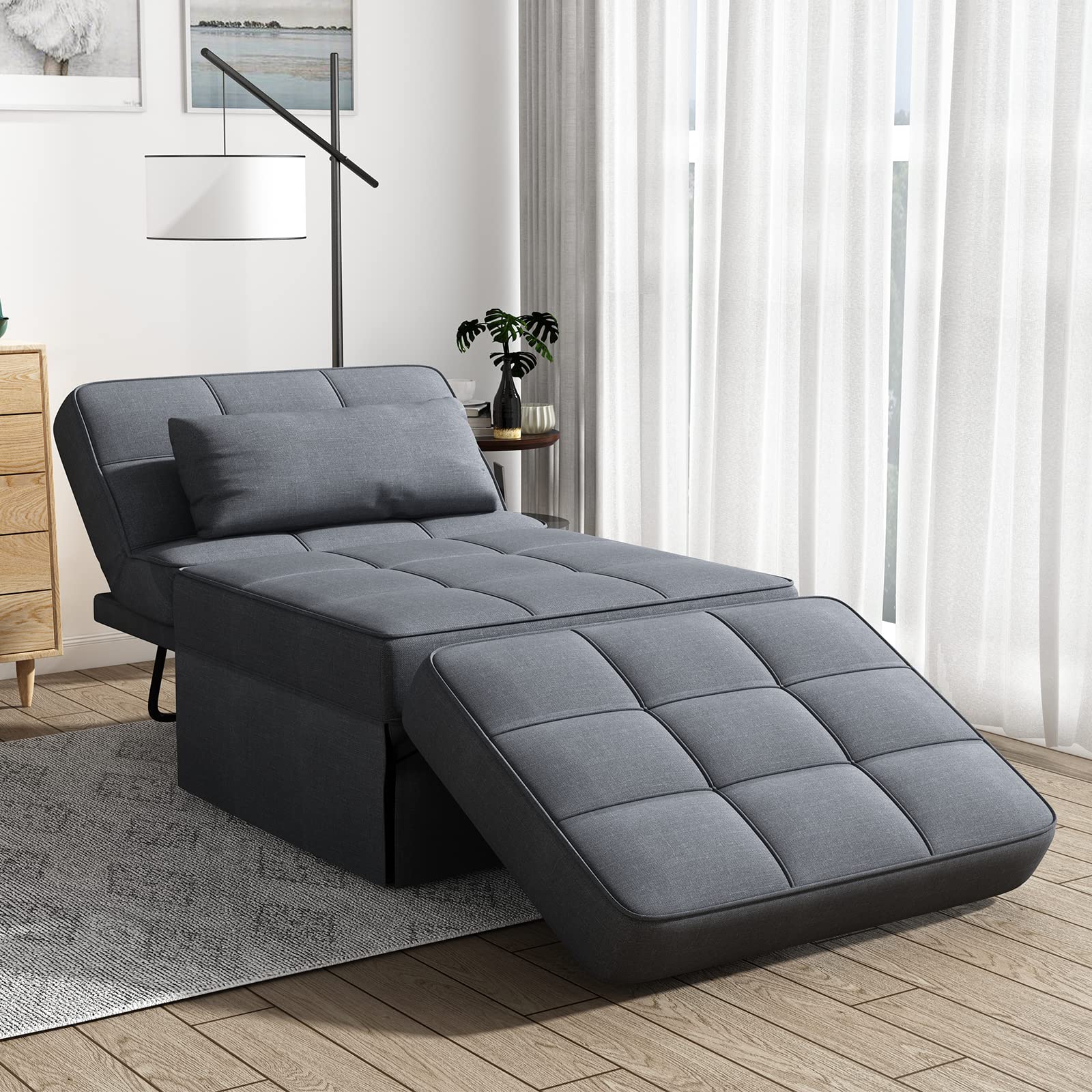 Neylory Sofa Bed, Chair Bed, Sleeper Couch,4 in 1 Multi-Function Folding Couch Chair Guest Sleeper Bed with Adjustable Backrest for Small Room Apartment, Living Room, Large (Dark Gray)