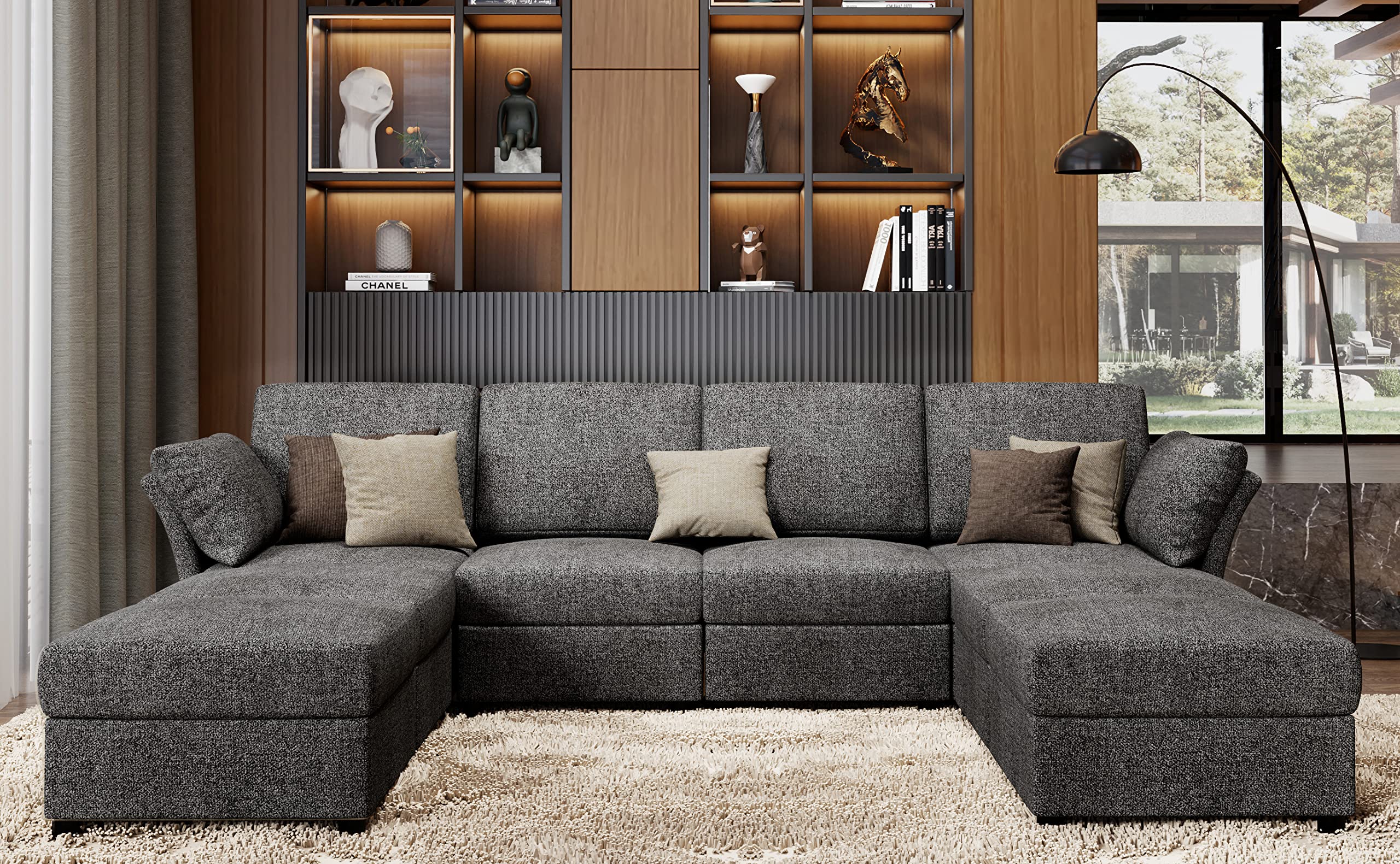 AMERLIFE Modular Sectional Couch, Convertible Sectionals, Sectional Sofa with Ottomans- U Shaped Couch with Chaise, 8 Seat Sofa Couch for Living Room, Dark Grey