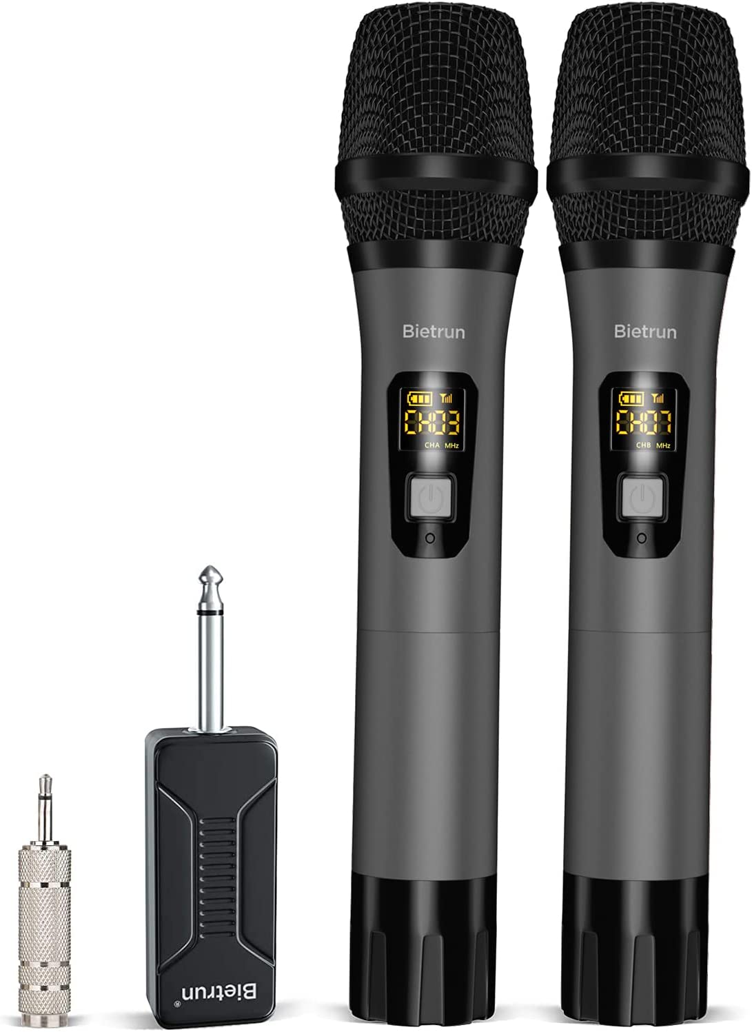         Bietrun Instrument Dynamic Microphones, Dual Handheld Dynamic Microphones with Rechargeable Receiver, Auto Connect,All Metal Design for Karaoke,Wedding,Party,Amplifier       