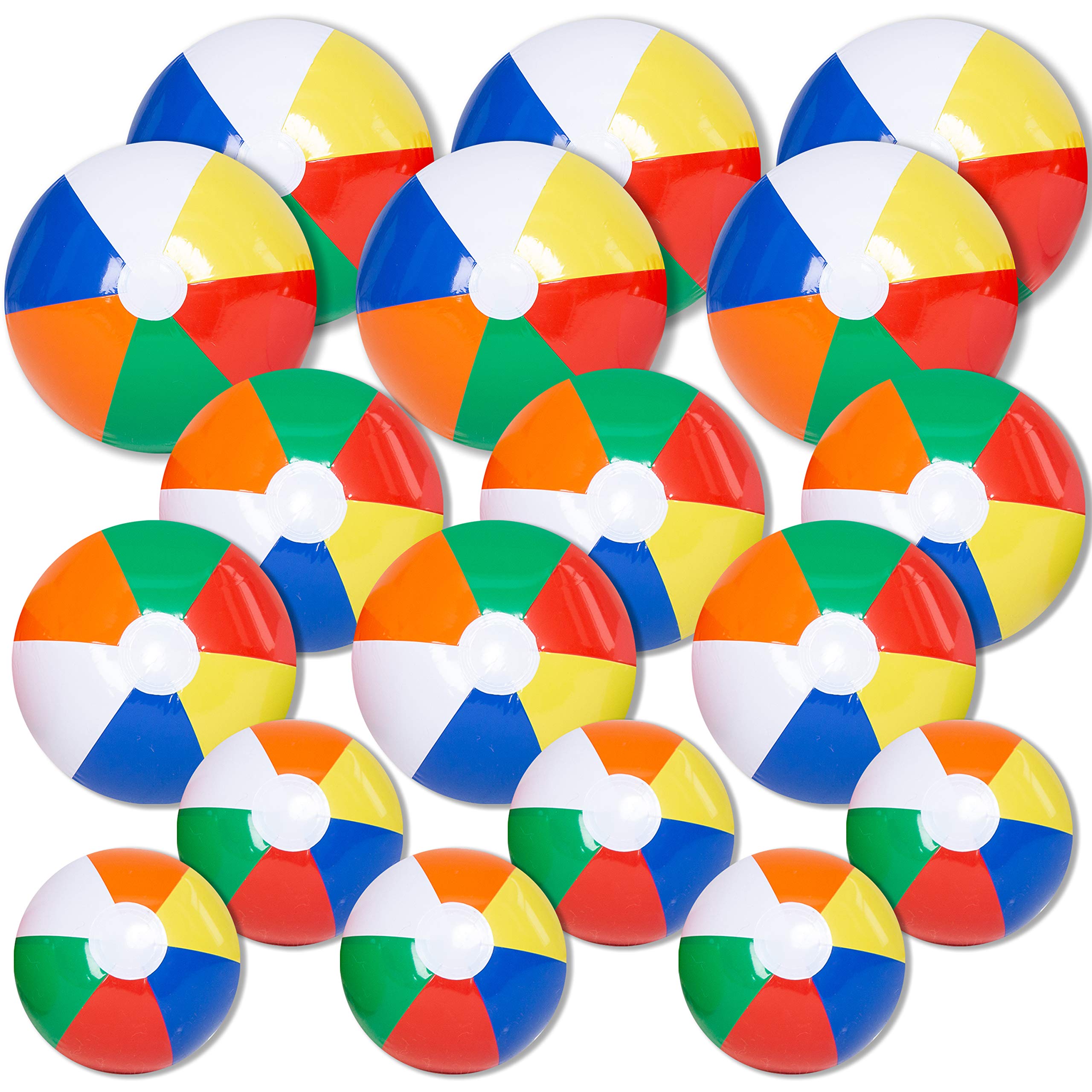 JOYIN Rainbow Beach Balls(18 Pack), Inflatable Swimming Pool Toys for Summer Water Games Kids Birthday Party Supplies Combo Set Include Inflatable Beach Balls in 20” (6), 16” (6) and 12” (6)