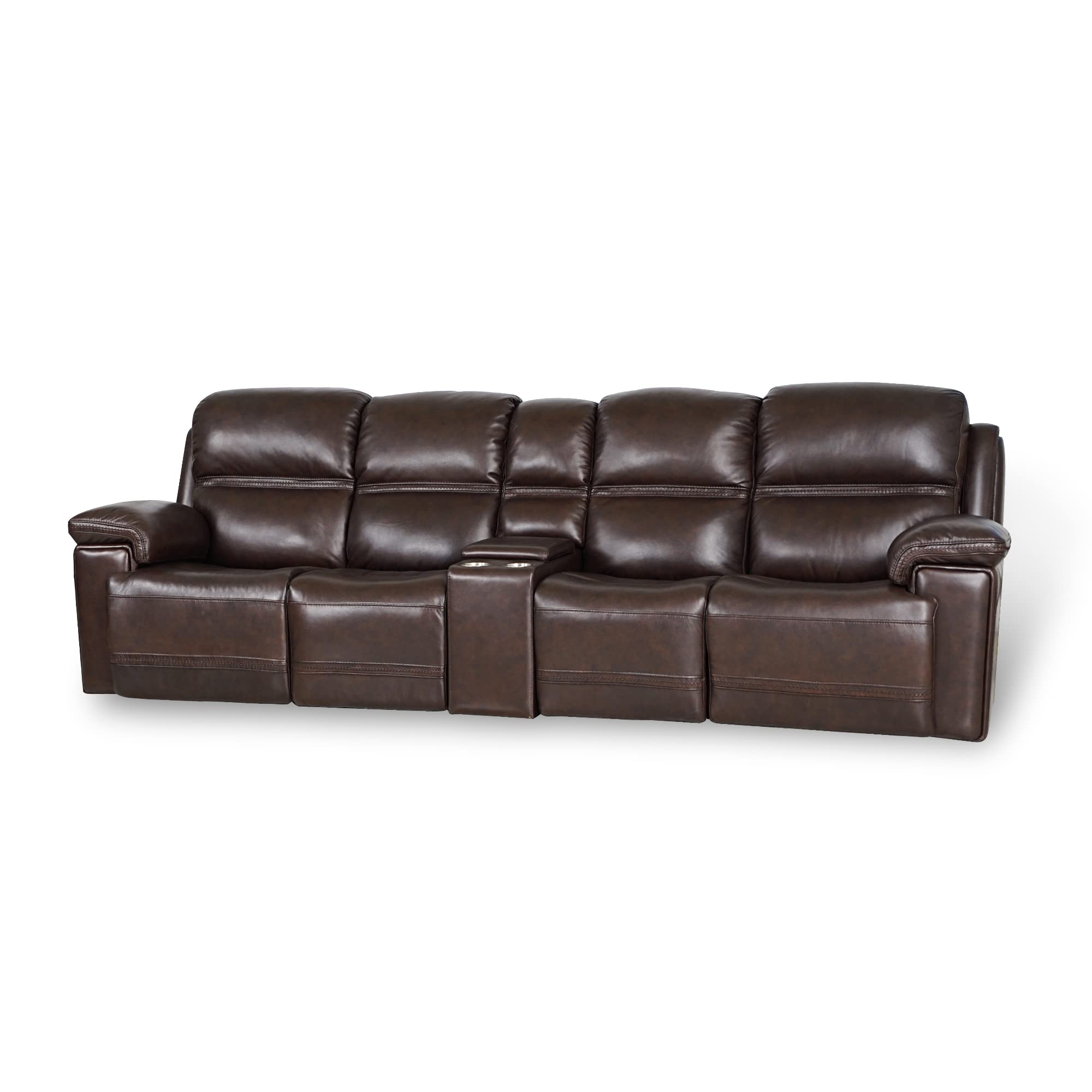 nycsuoani Sectional Sofa,Couches for Living Room Top Grain Leather Power Reclining 4 Seater Sofa with Console Adjustable Headrest Big Size Cross Stitching Brown 122" L x 42" W x 42.5" H