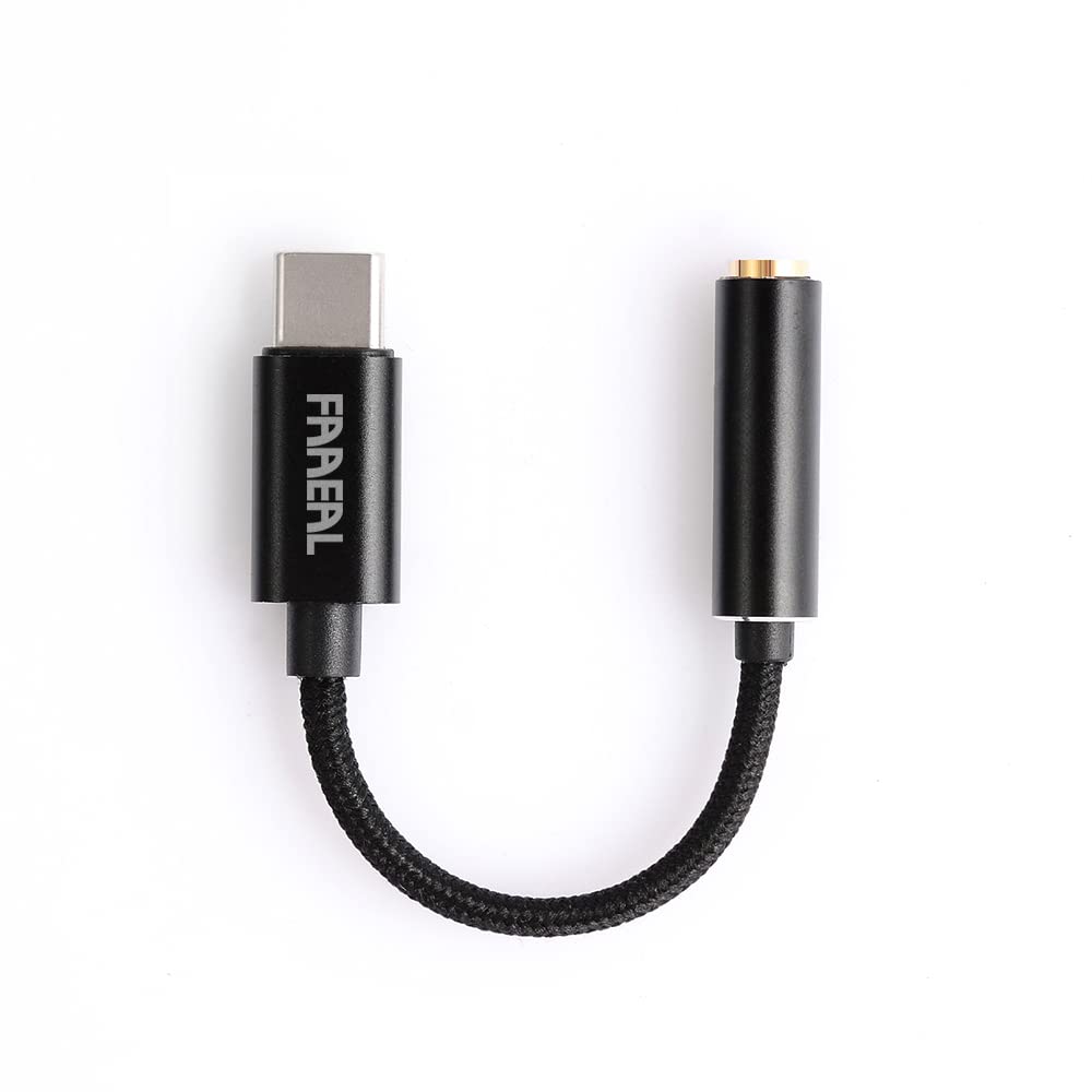         FAAEAL Type-C to 3.5mm DAC Cable Decoding Headphone Converter Gold-Plated Female Seat Earphone Amplifier Braided/Silver-Plated Wire Audio Adapter for Win10 Android Tablet PC Earphones (Black) 