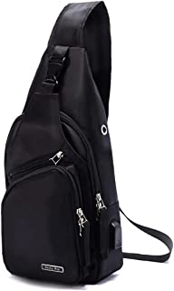 Men's Sling Bag Water Resistant Shoulder Chest Crossbody Bags Sling Backpack with USB Charging Port