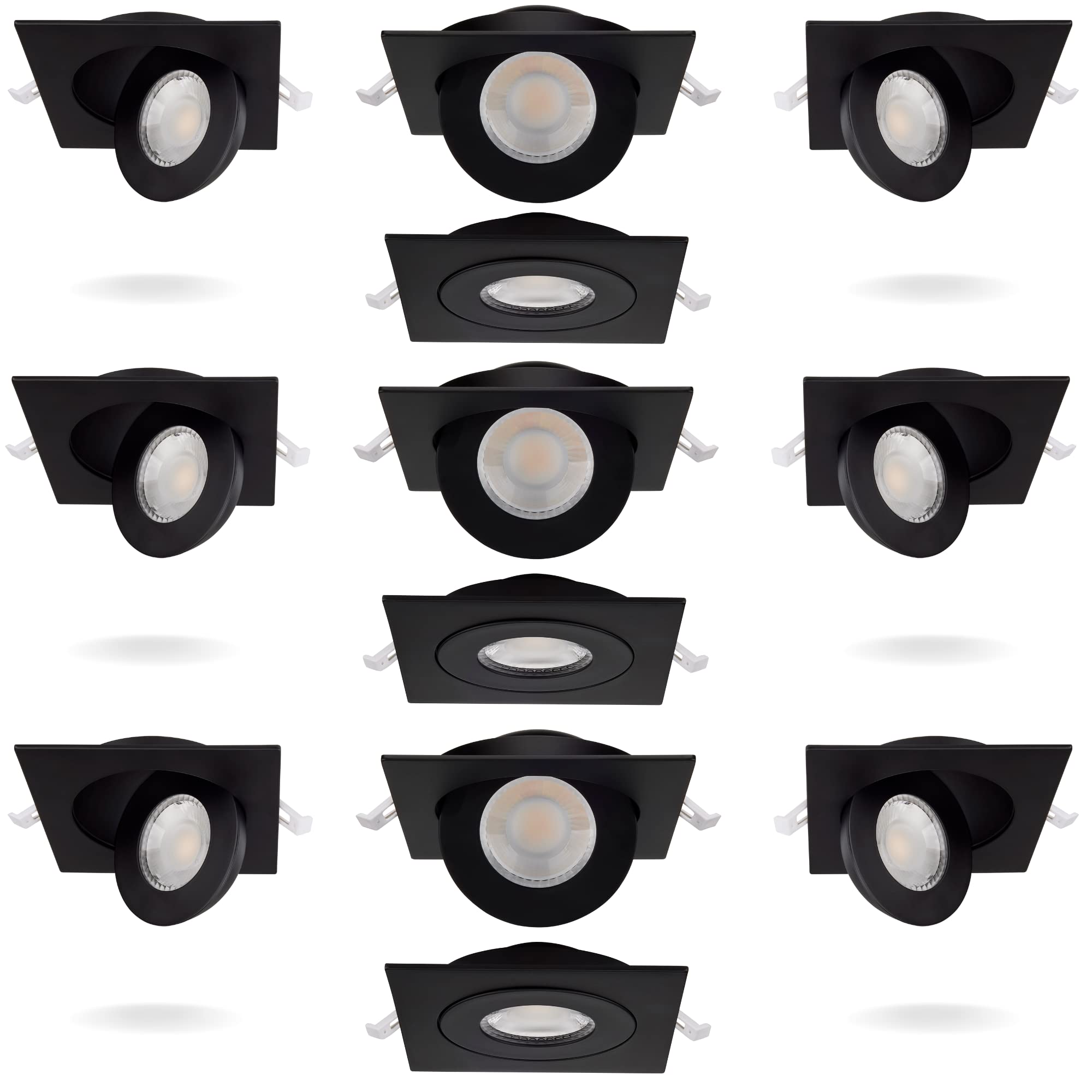 Satco S11843, Indoor, Kitchen, Dimmable, Damp-Rating; 9WLED/GBL/4/CCT/SQ, 9 Watt; CCT Selectable 2700K-5000K; LED Direct Wire Downlight; Gimbaled; 4 Inch Square Shape; Remote Driver; Black (12 Pack)