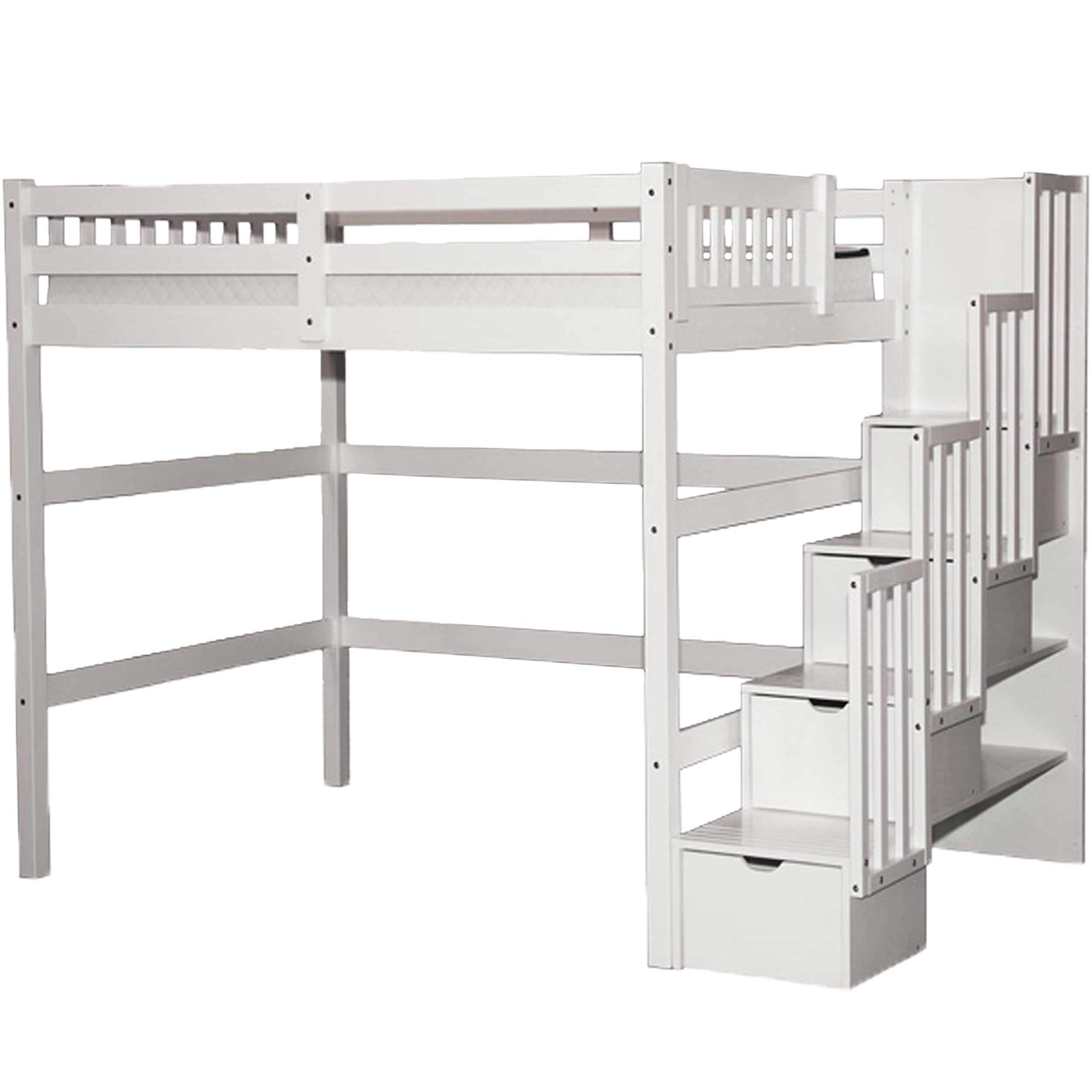 SCANICA Stairway Full Loft Bed with Storage White