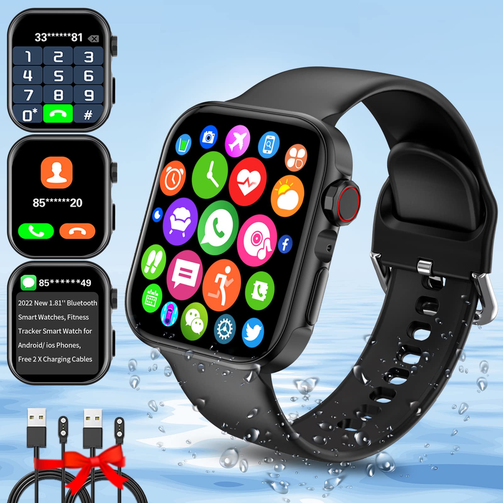 Smart Watch for Android and IOS Phones, 2023 1.81'' Bluetooth Smartwatch Full Touch Screen Answer/Make Call/Text Waterproof Smart Watches, Fitness Tracker Smart Watches for Outdoor Sports Women Men