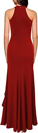          WOOSEA Women's High Neck Split Bodycon Mermaid Evening Cocktail Long Dress        